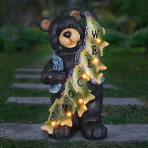 Solar Fish Stringing Welcome Bear, 13 Inch