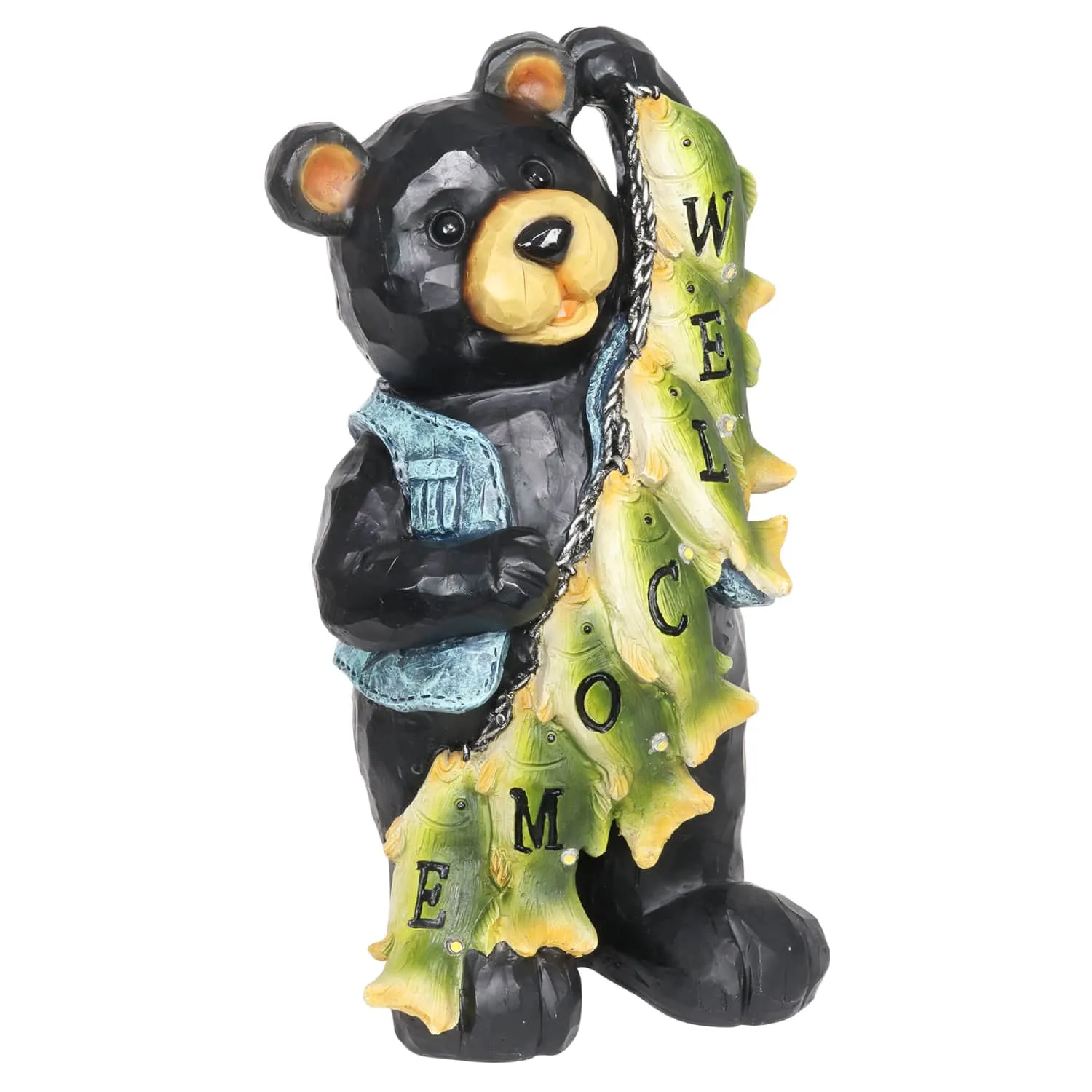Solar Fish Stringing Welcome Bear, 13 Inch
