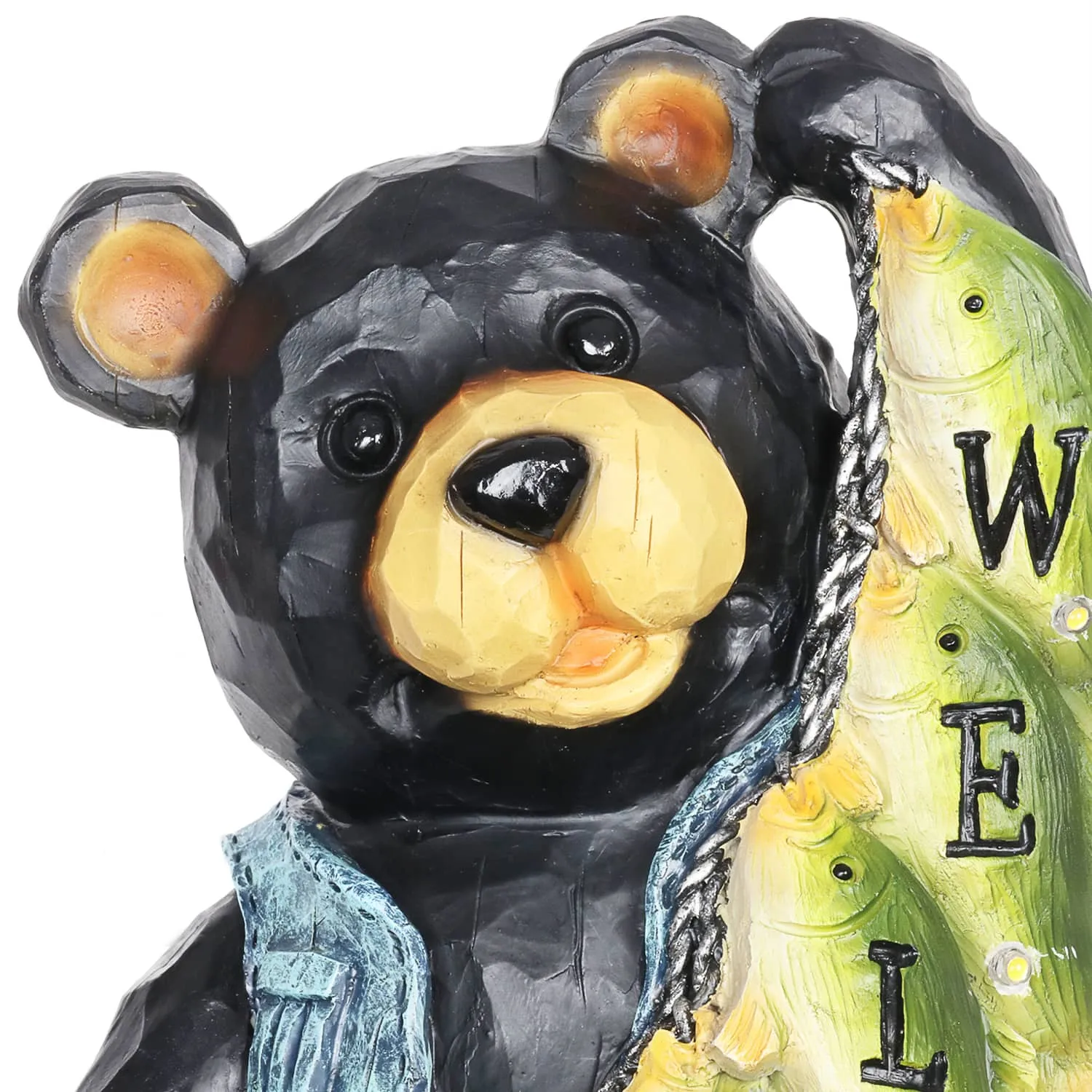 Solar Fish Stringing Welcome Bear, 13 Inch