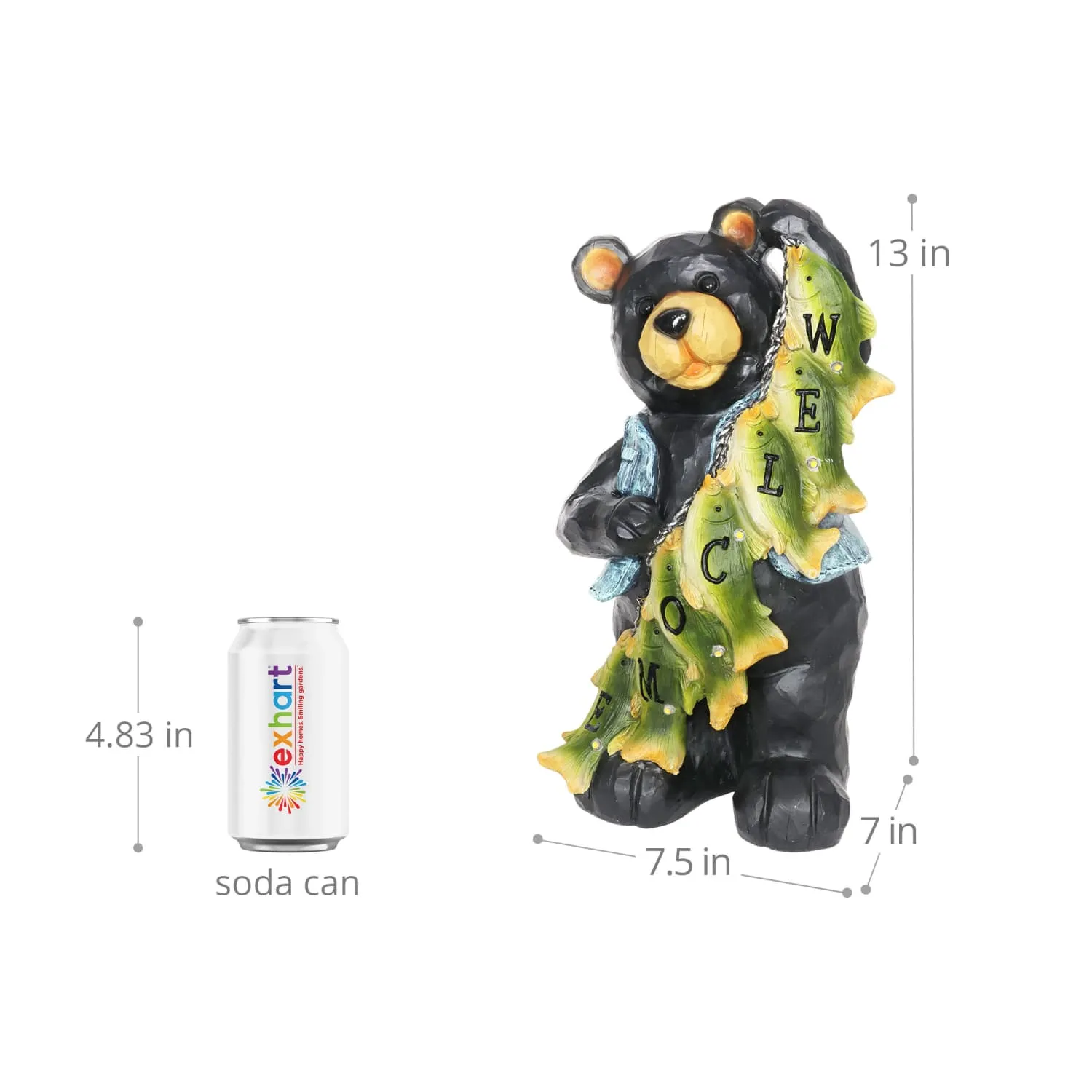 Solar Fish Stringing Welcome Bear, 13 Inch