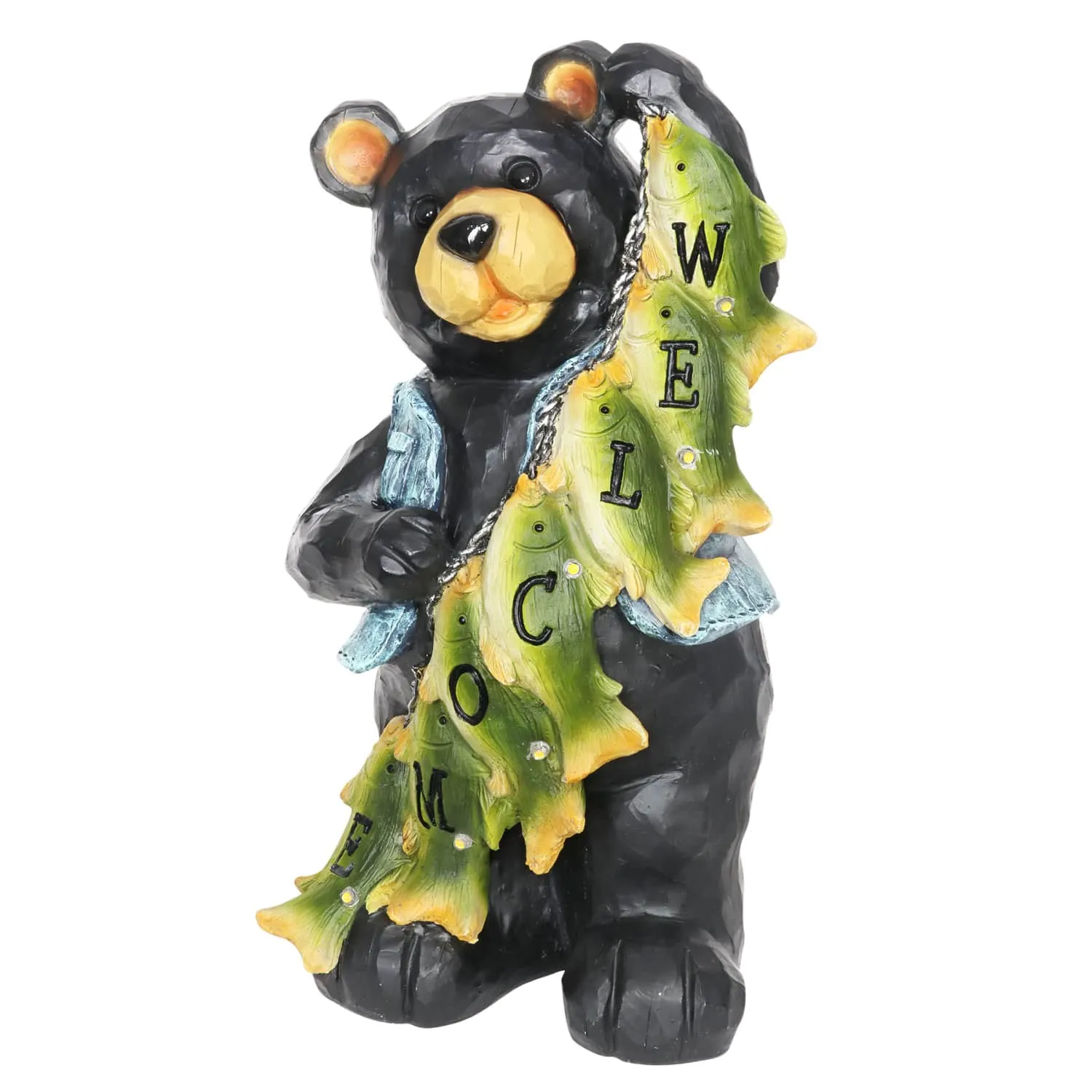 Solar Fish Stringing Welcome Bear, 13 Inch