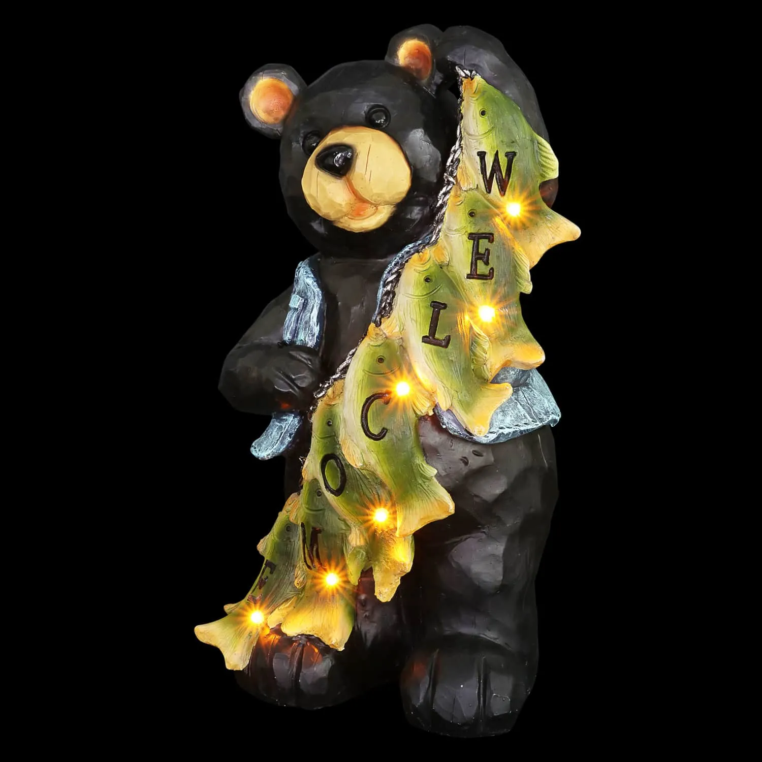 Solar Fish Stringing Welcome Bear, 13 Inch