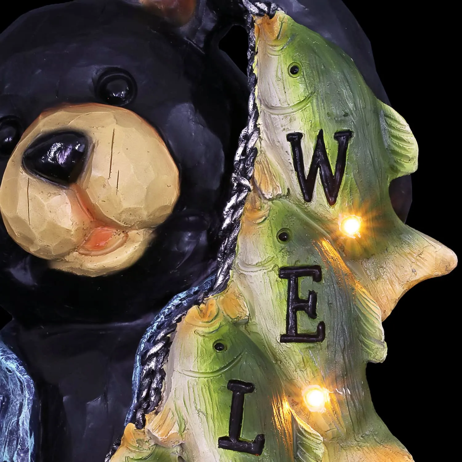 Solar Fish Stringing Welcome Bear, 13 Inch