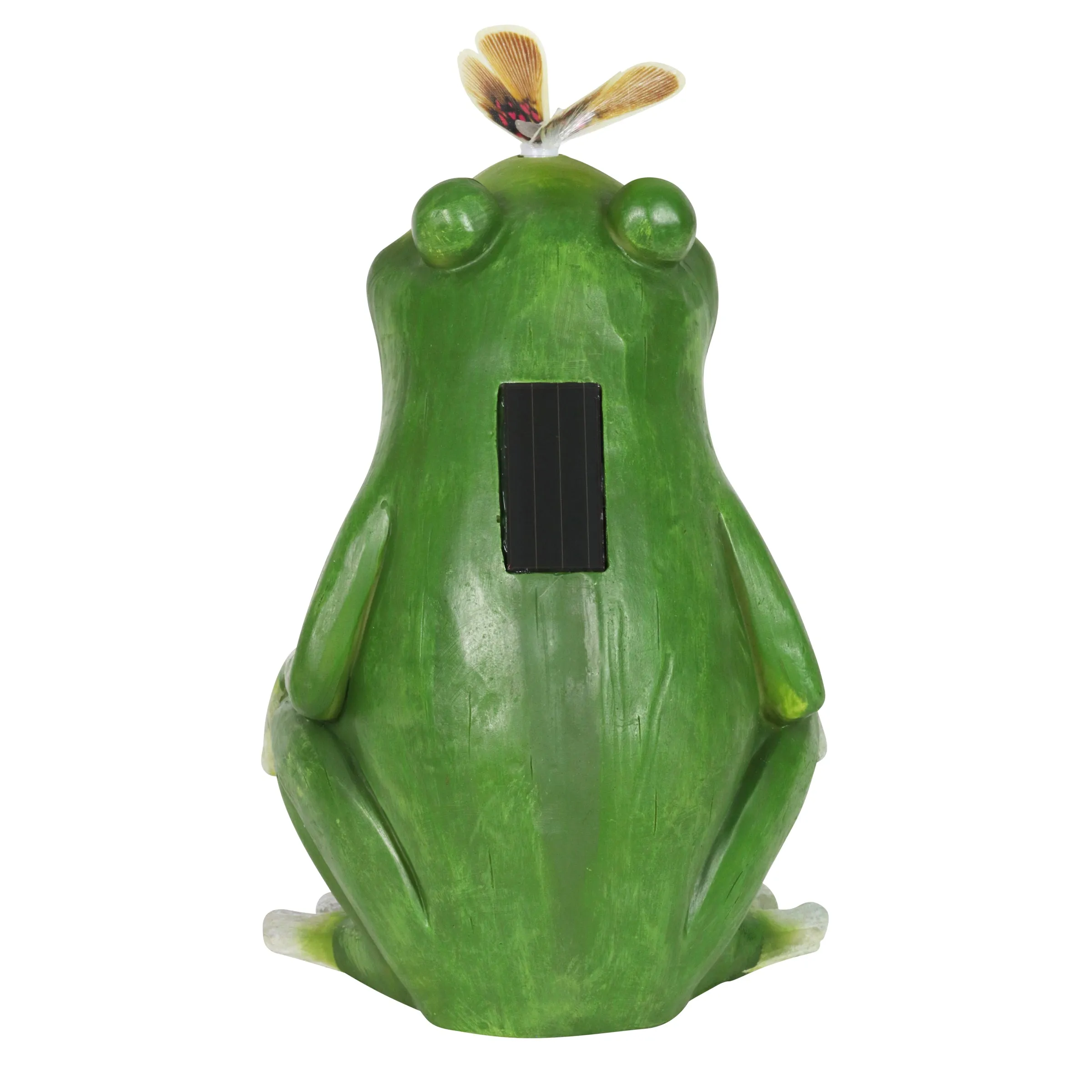 Solar Garden Frog Statue with Fiber Optic Color Changing Butterfly, 12 Inch
