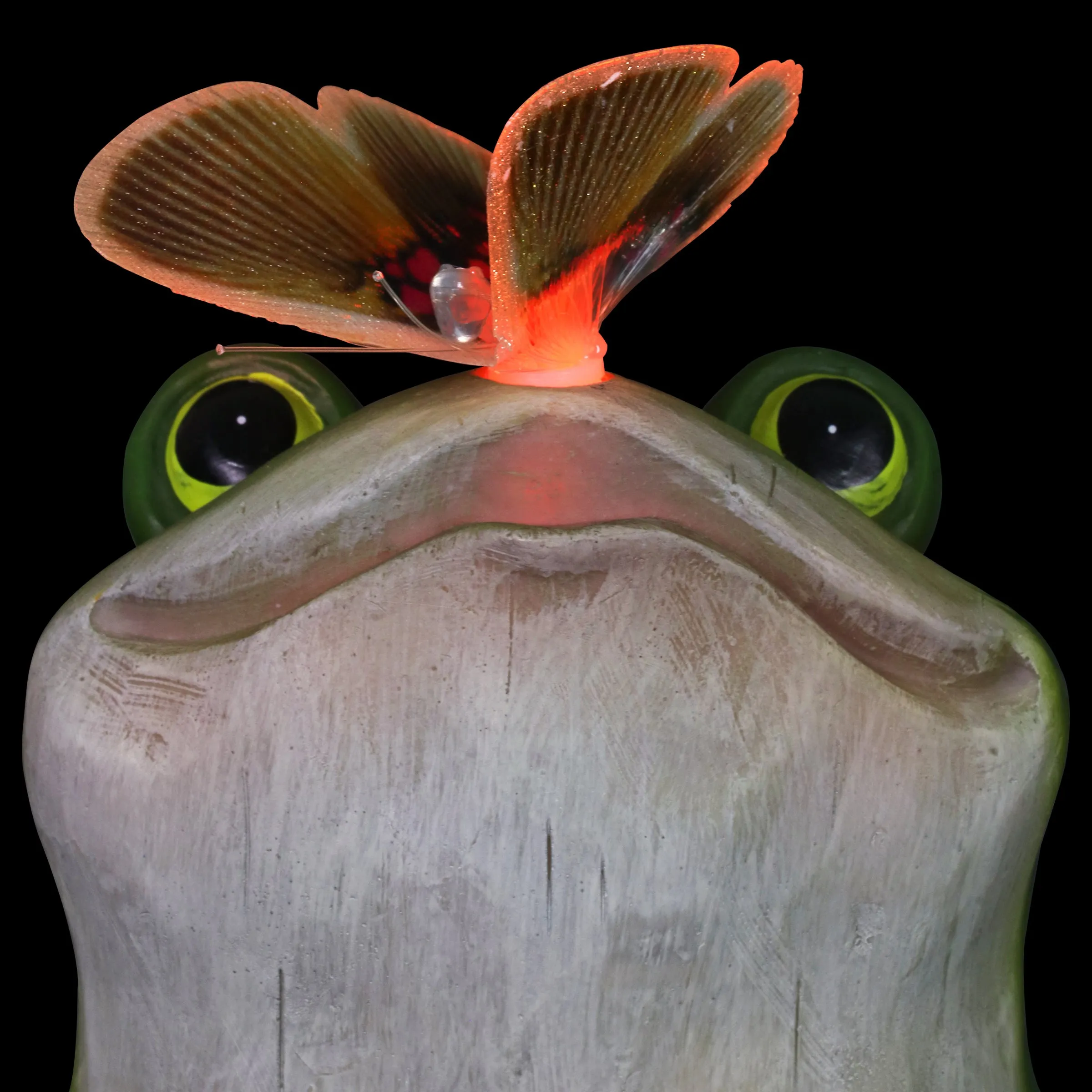 Solar Garden Frog Statue with Fiber Optic Color Changing Butterfly, 12 Inch