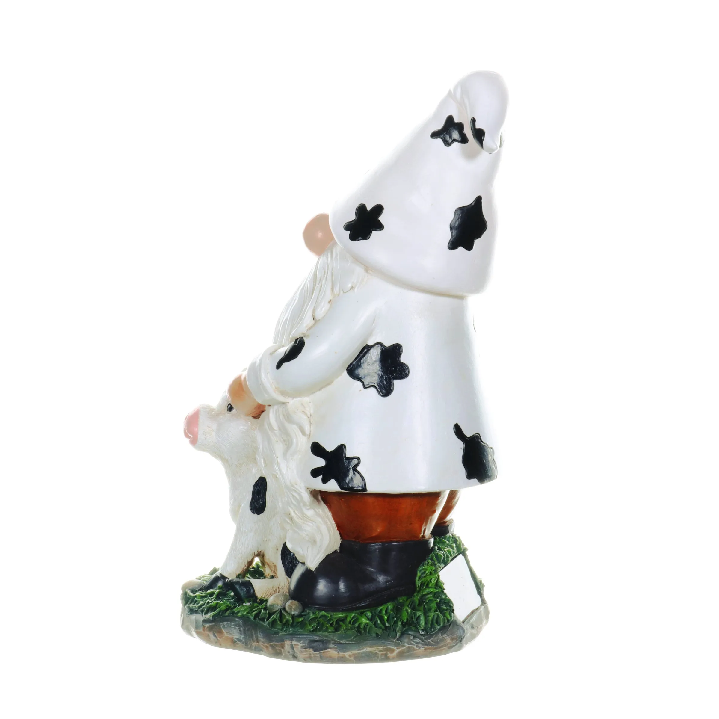 Solar Gnome with Cow Print Hat and Calf Statue, 6.5 by 10 Inches