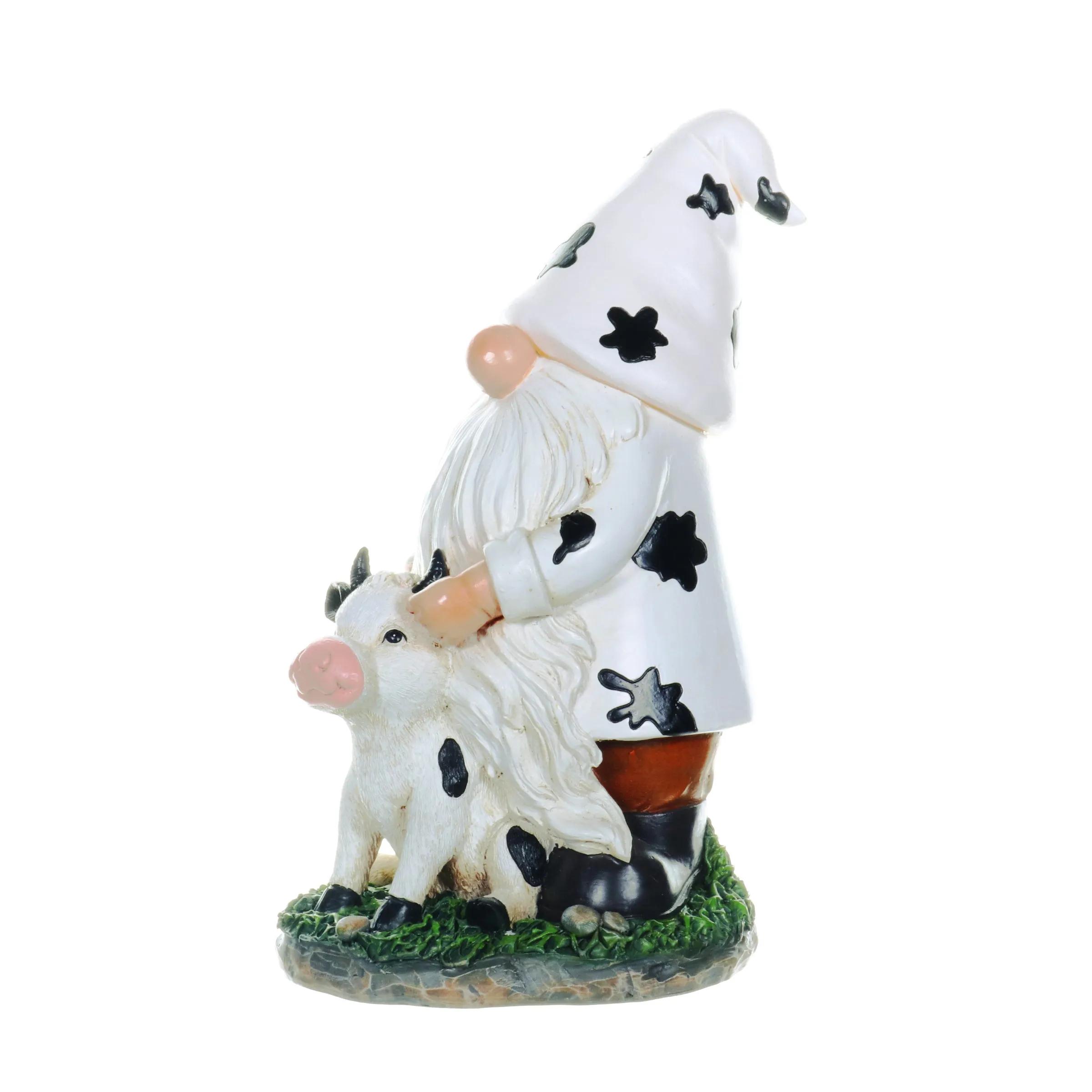 Solar Gnome with Cow Print Hat and Calf Statue, 6.5 by 10 Inches
