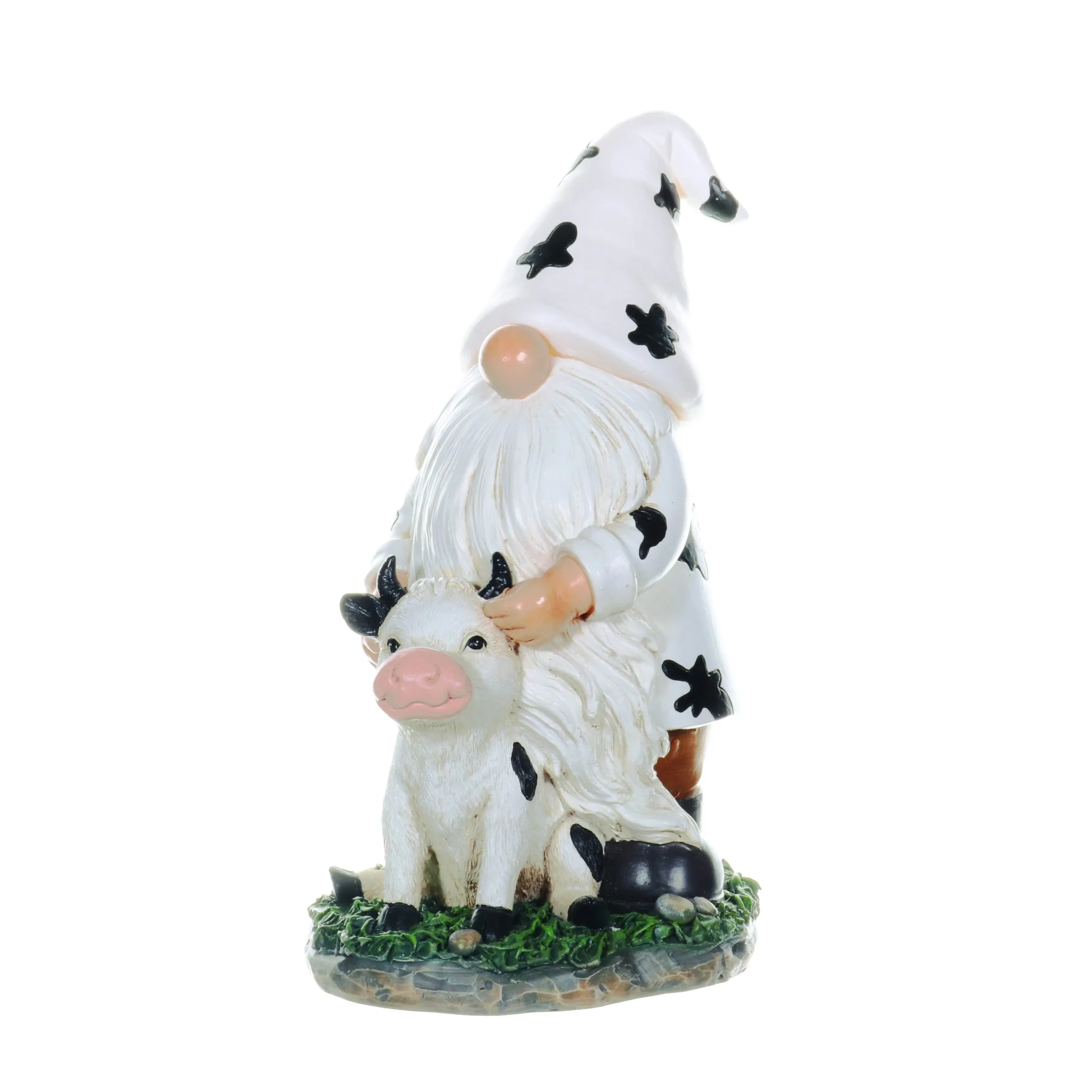 Solar Gnome with Cow Print Hat and Calf Statue, 6.5 by 10 Inches