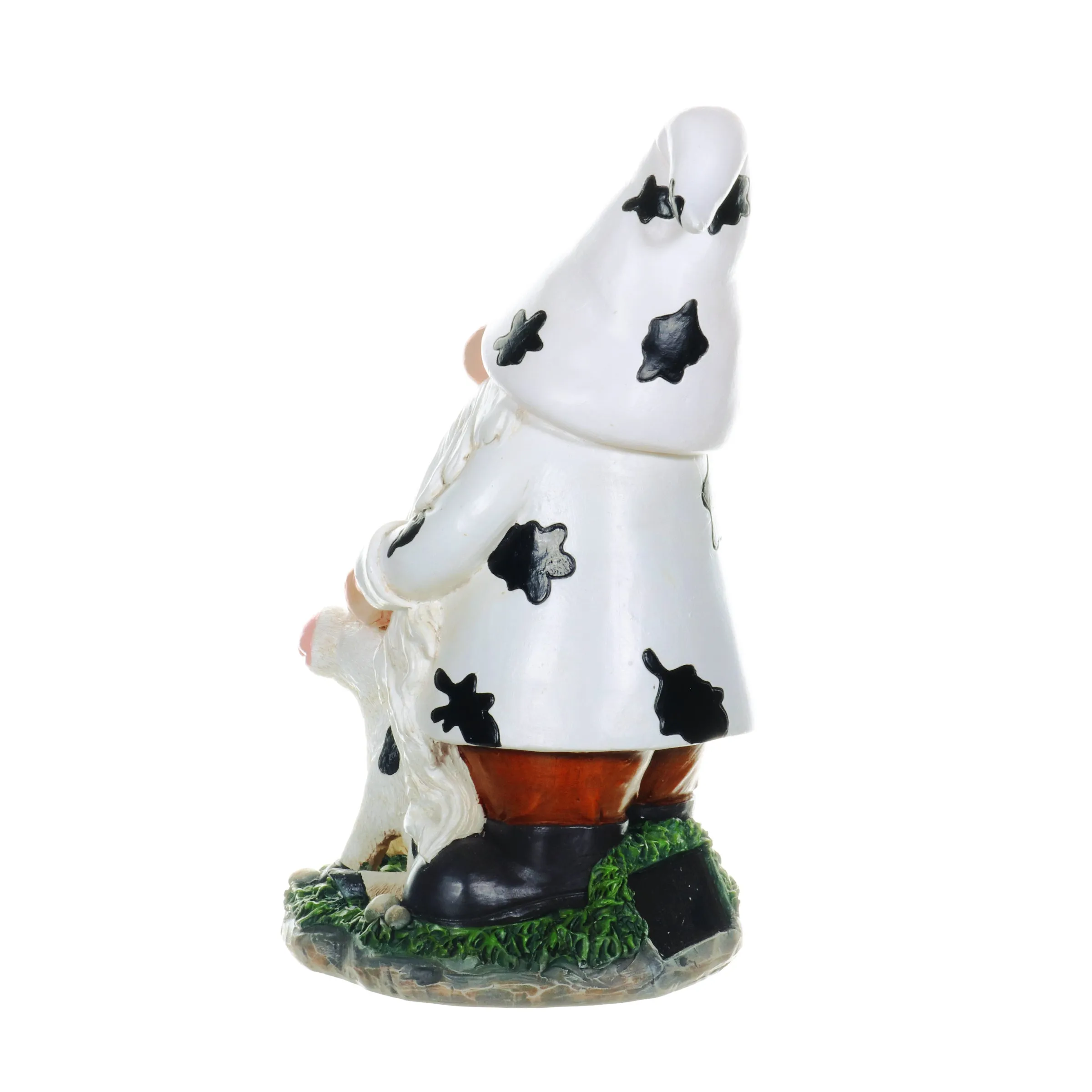 Solar Gnome with Cow Print Hat and Calf Statue, 6.5 by 10 Inches