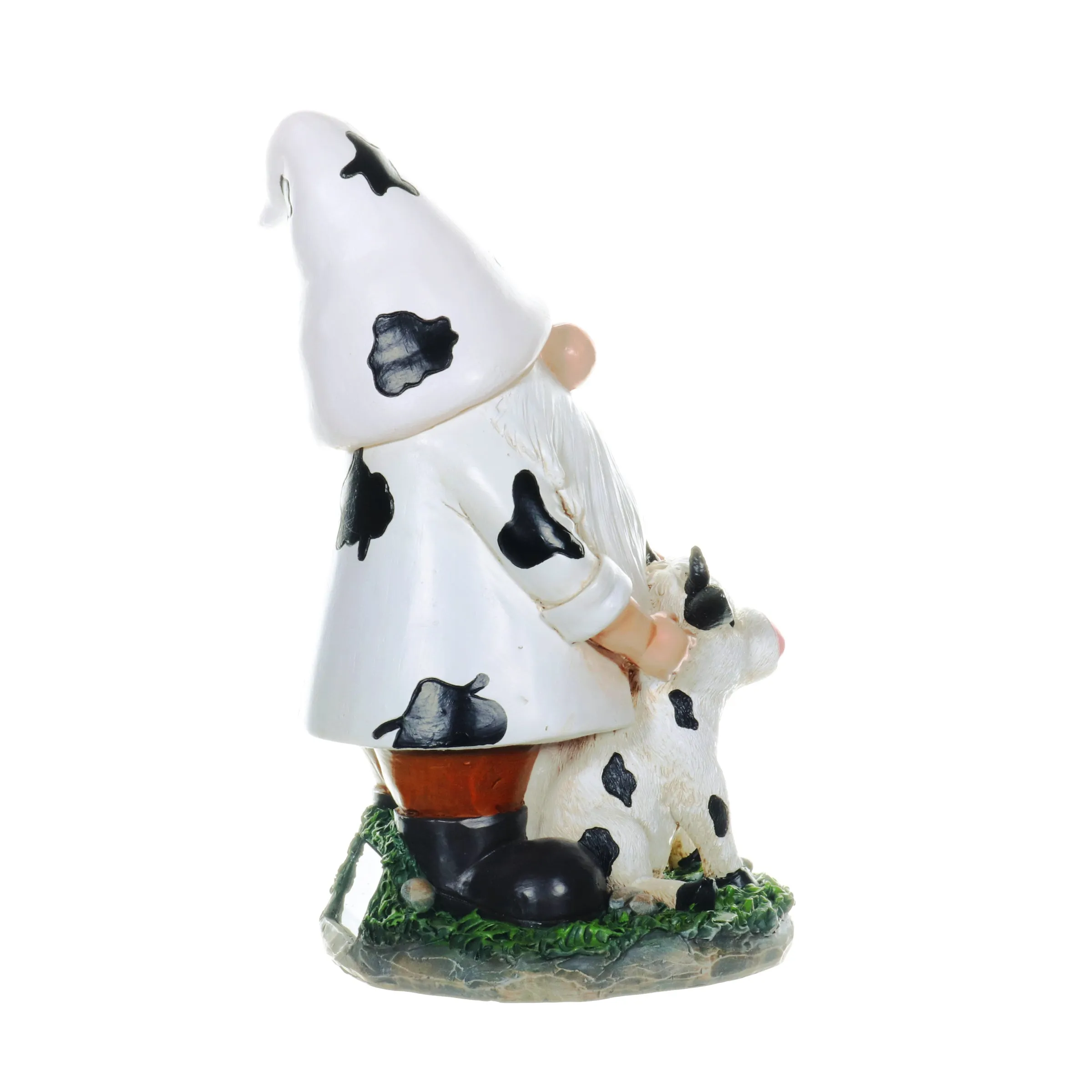 Solar Gnome with Cow Print Hat and Calf Statue, 6.5 by 10 Inches