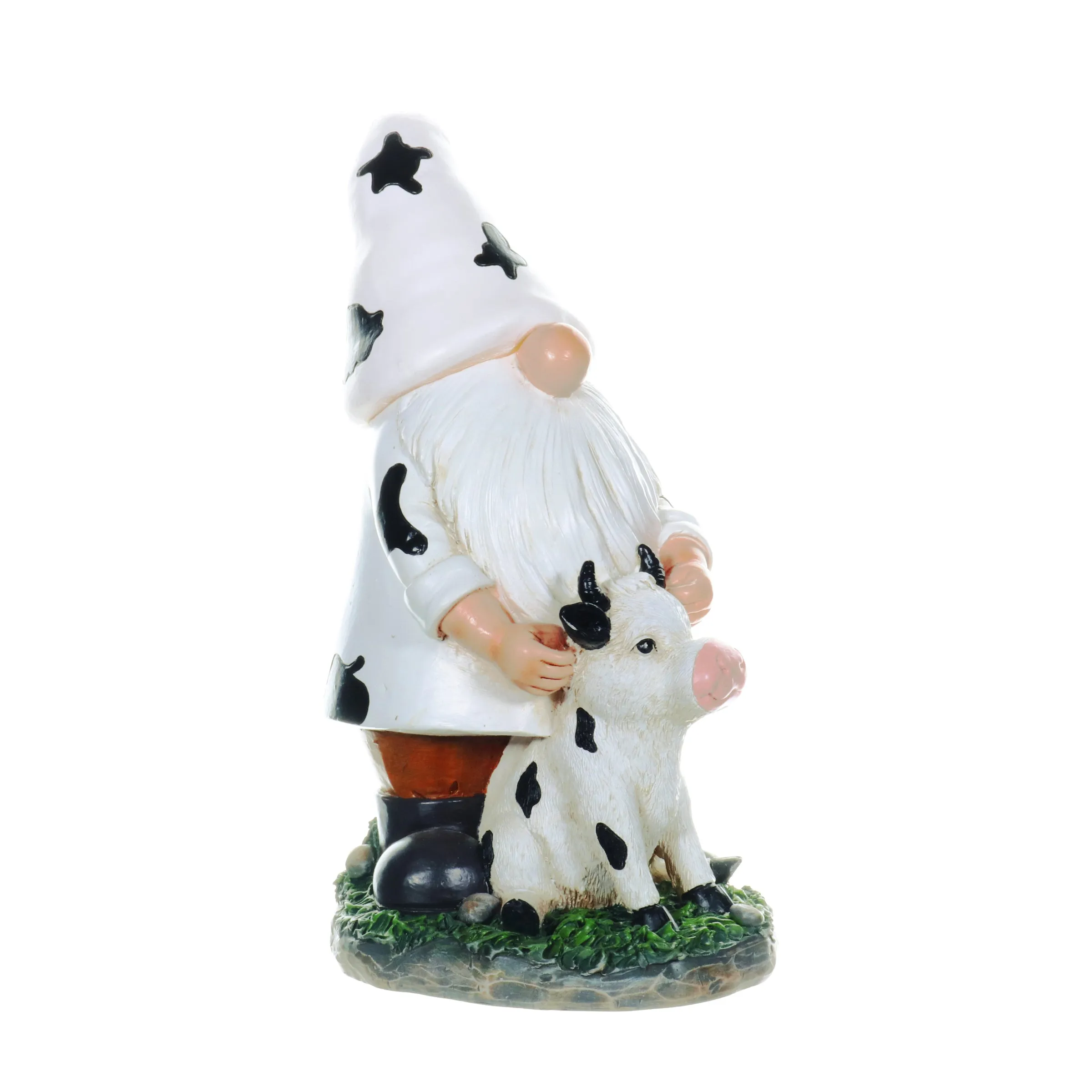 Solar Gnome with Cow Print Hat and Calf Statue, 6.5 by 10 Inches