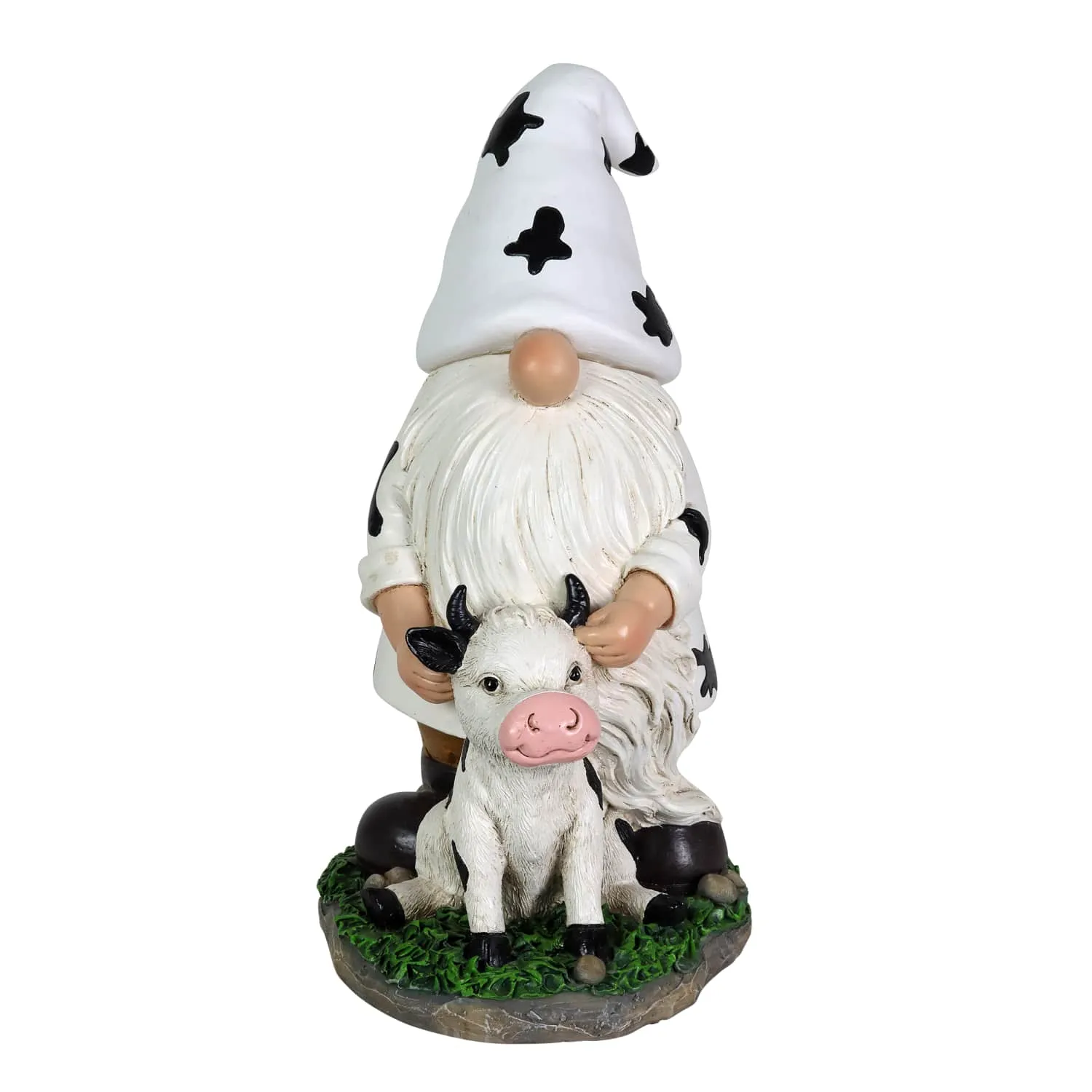 Solar Gnome with Cow Print Hat and Calf Statue, 6.5 by 10 Inches