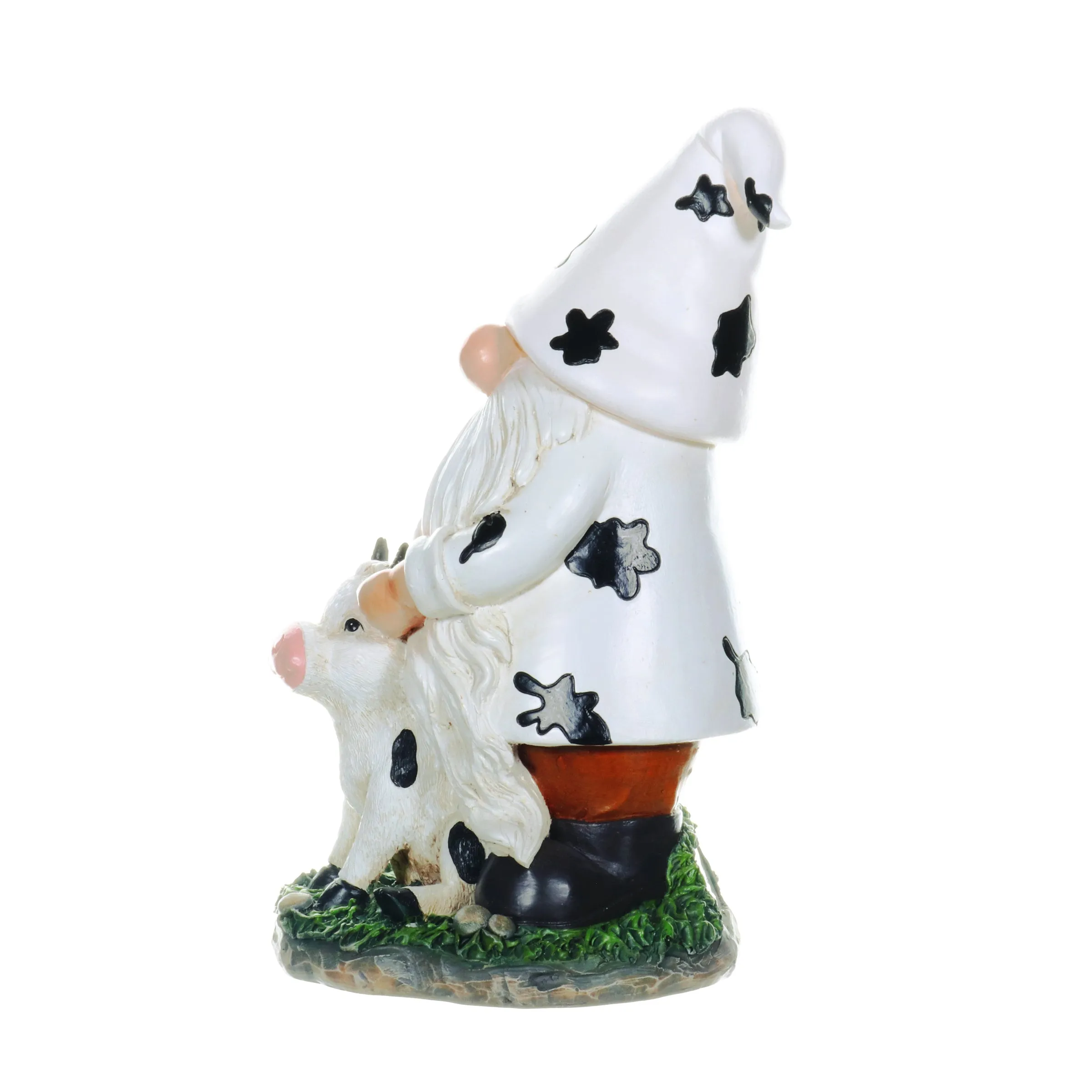 Solar Gnome with Cow Print Hat and Calf Statue, 6.5 by 10 Inches