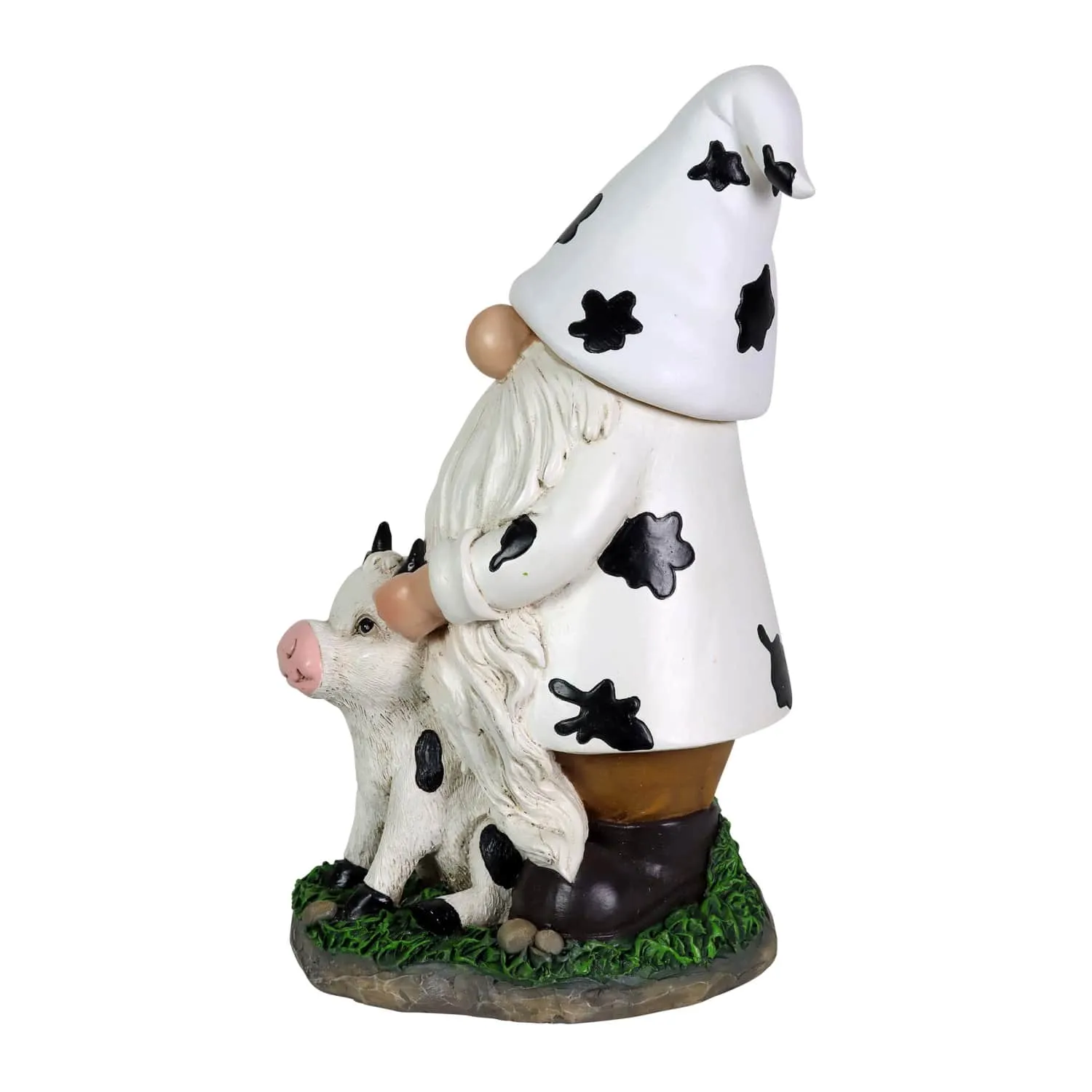 Solar Gnome with Cow Print Hat and Calf Statue, 6.5 by 10 Inches