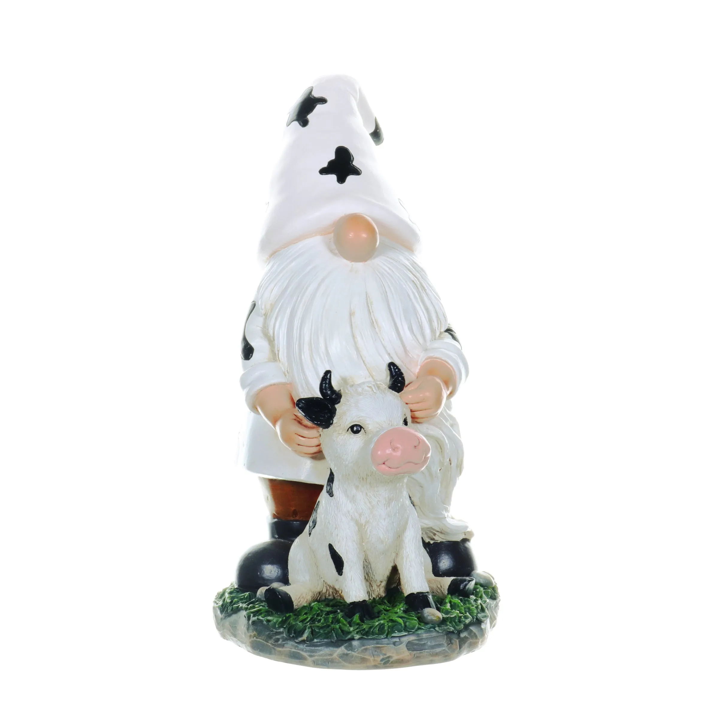 Solar Gnome with Cow Print Hat and Calf Statue, 6.5 by 10 Inches