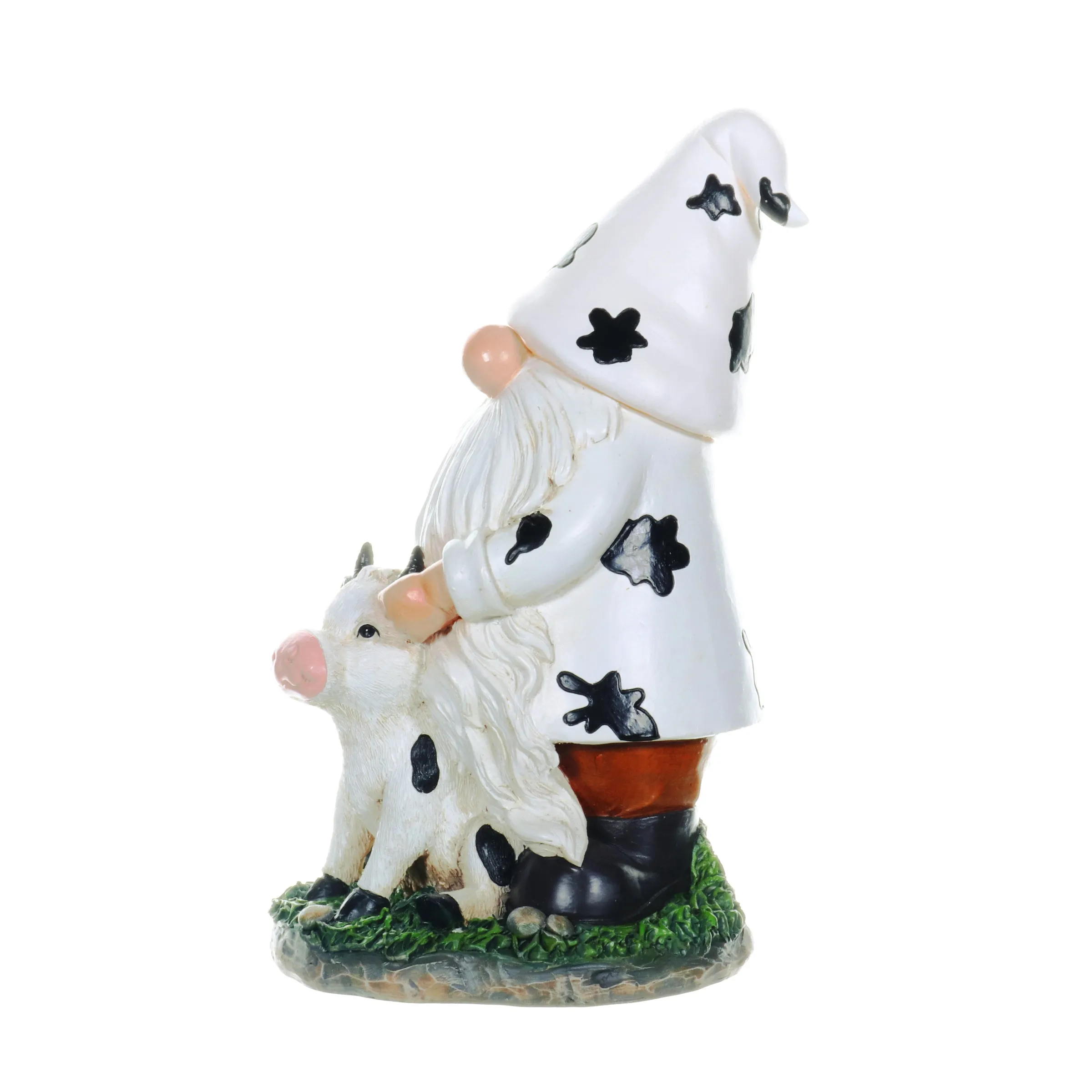Solar Gnome with Cow Print Hat and Calf Statue, 6.5 by 10 Inches