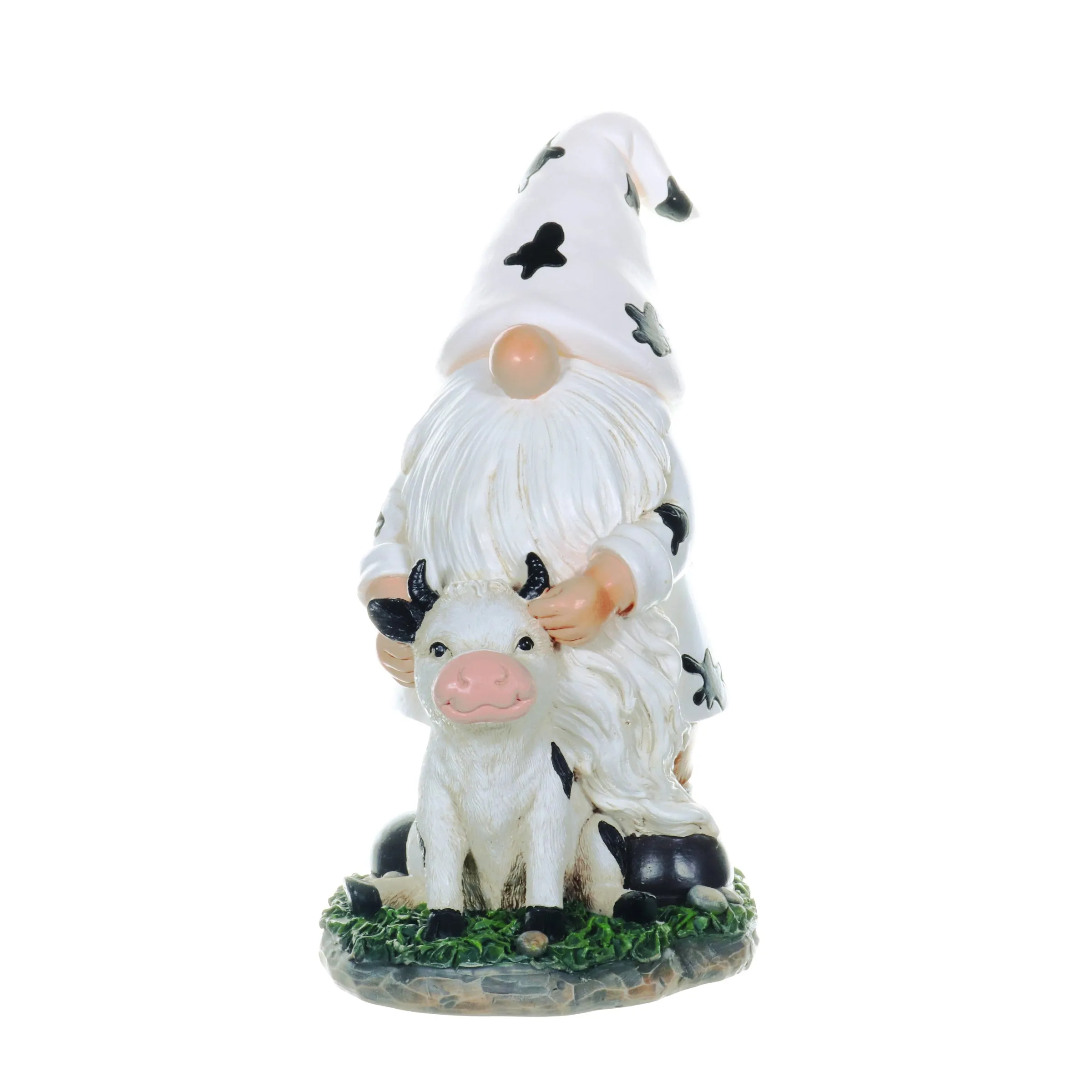 Solar Gnome with Cow Print Hat and Calf Statue, 6.5 by 10 Inches