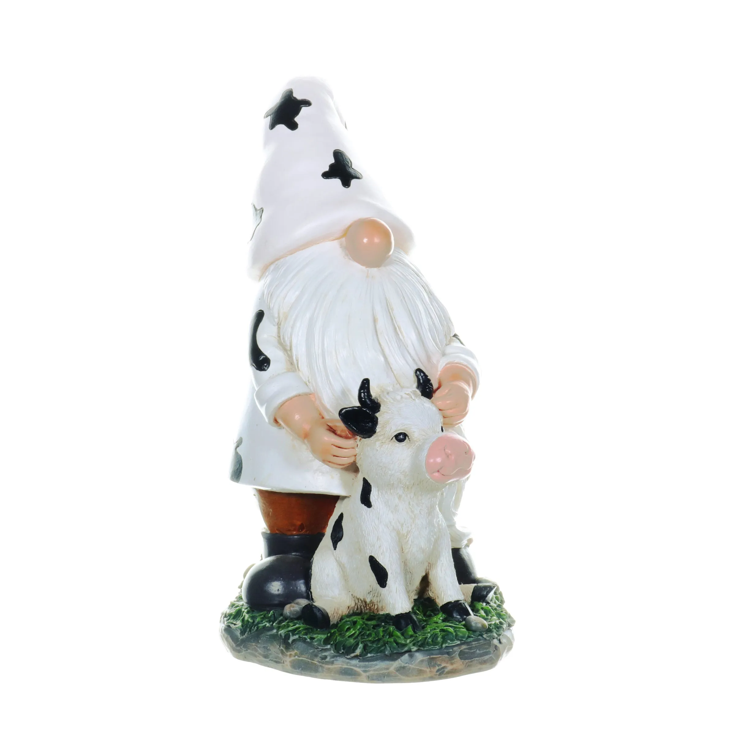 Solar Gnome with Cow Print Hat and Calf Statue, 6.5 by 10 Inches