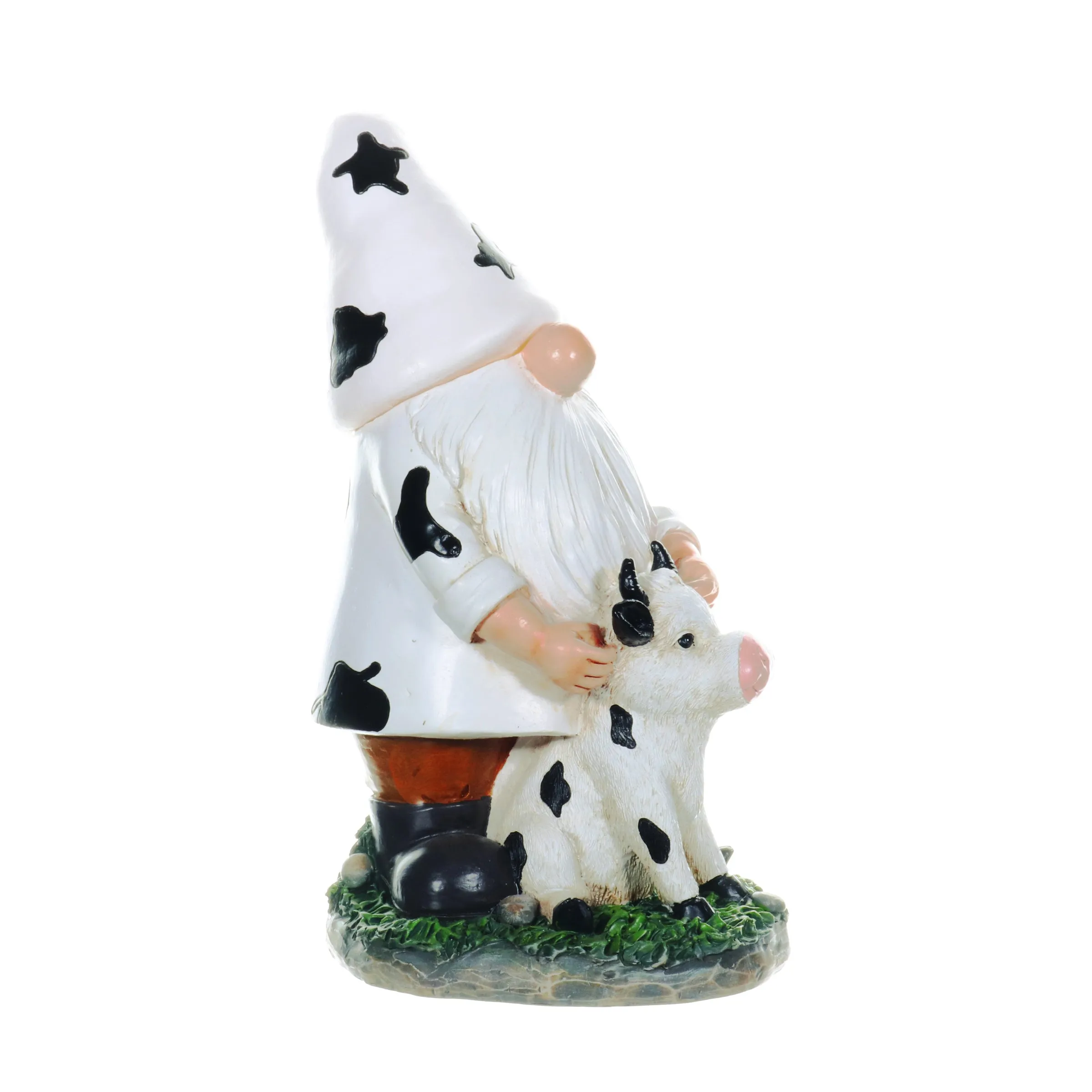Solar Gnome with Cow Print Hat and Calf Statue, 6.5 by 10 Inches