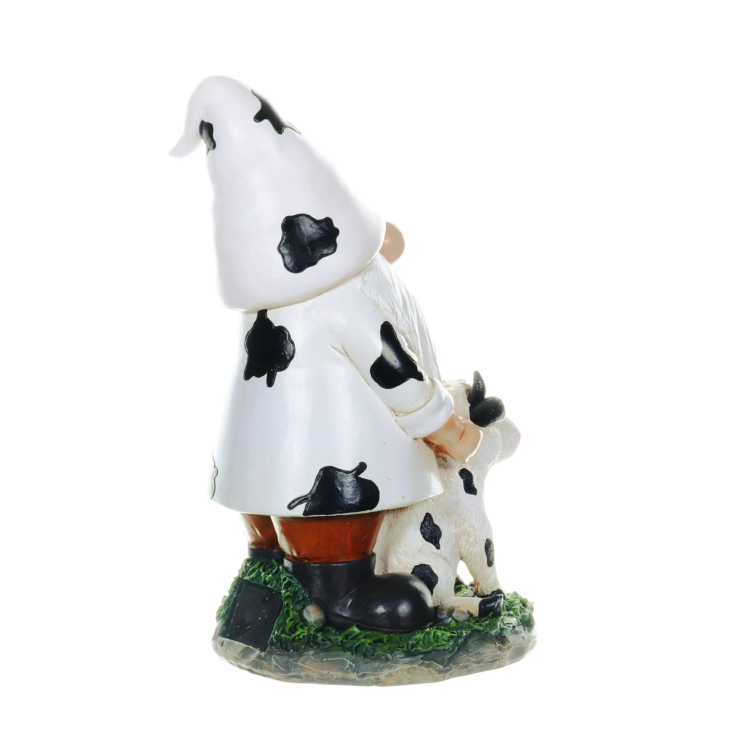 Solar Gnome with Cow Print Hat and Calf Statue, 6.5 by 10 Inches