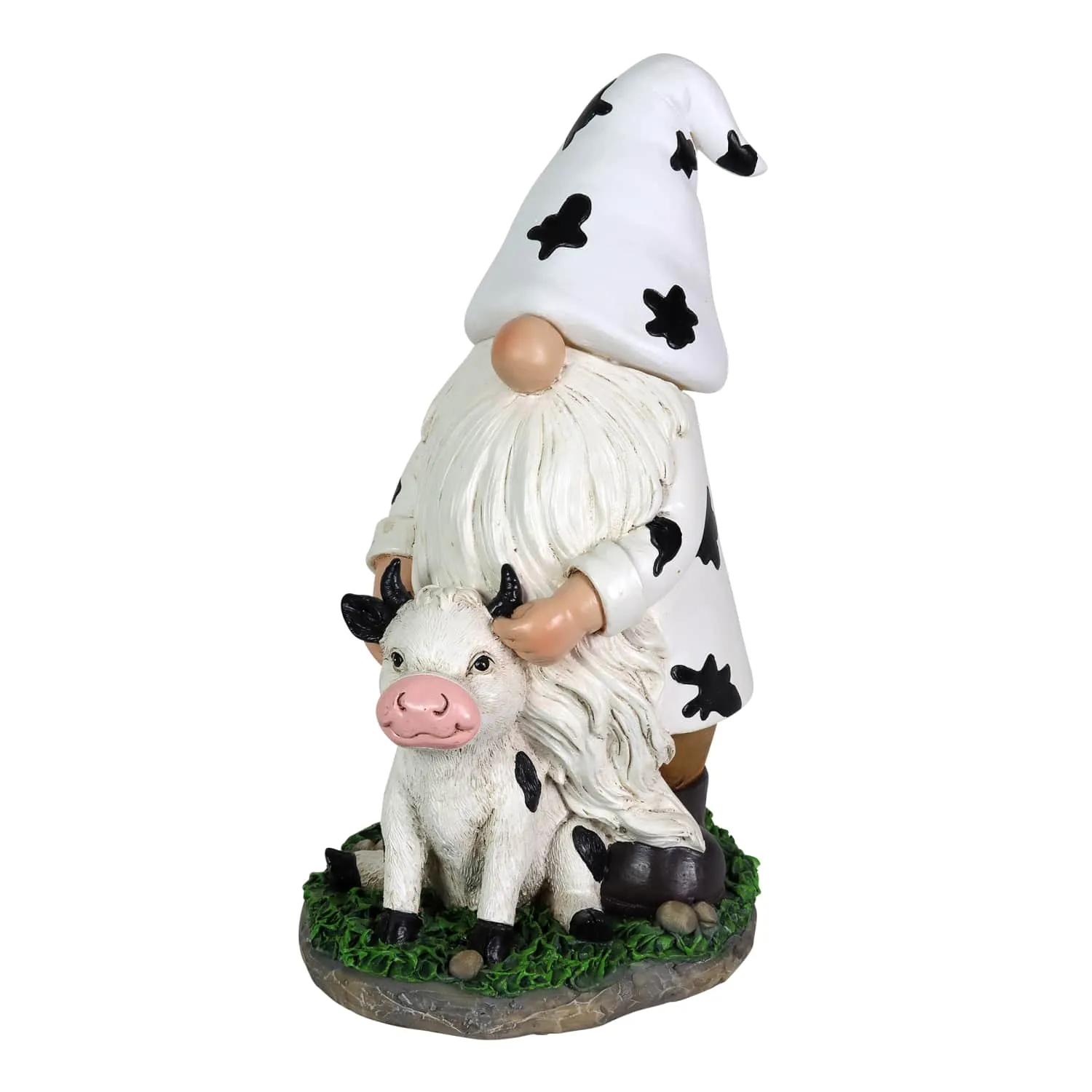 Solar Gnome with Cow Print Hat and Calf Statue, 6.5 by 10 Inches