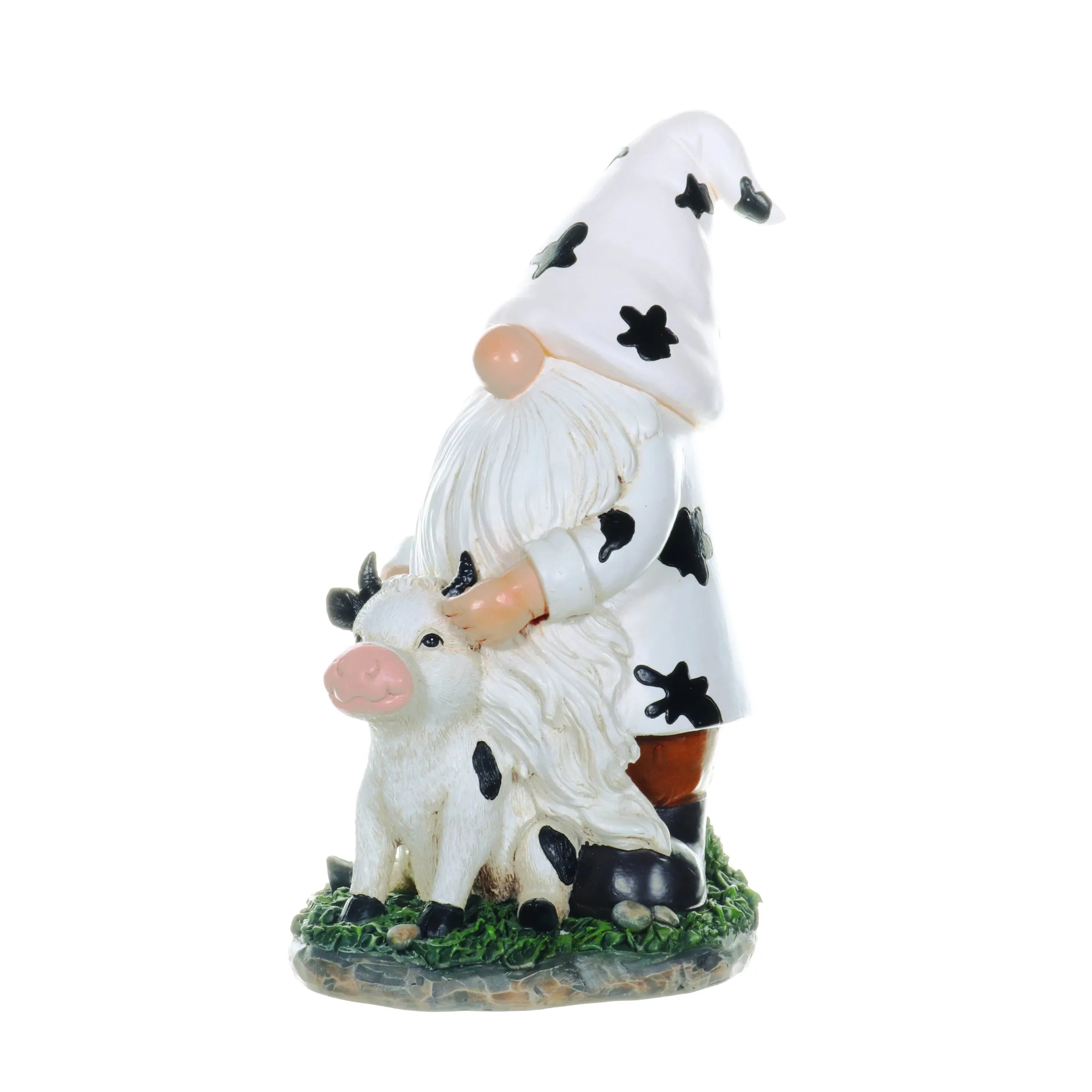 Solar Gnome with Cow Print Hat and Calf Statue, 6.5 by 10 Inches