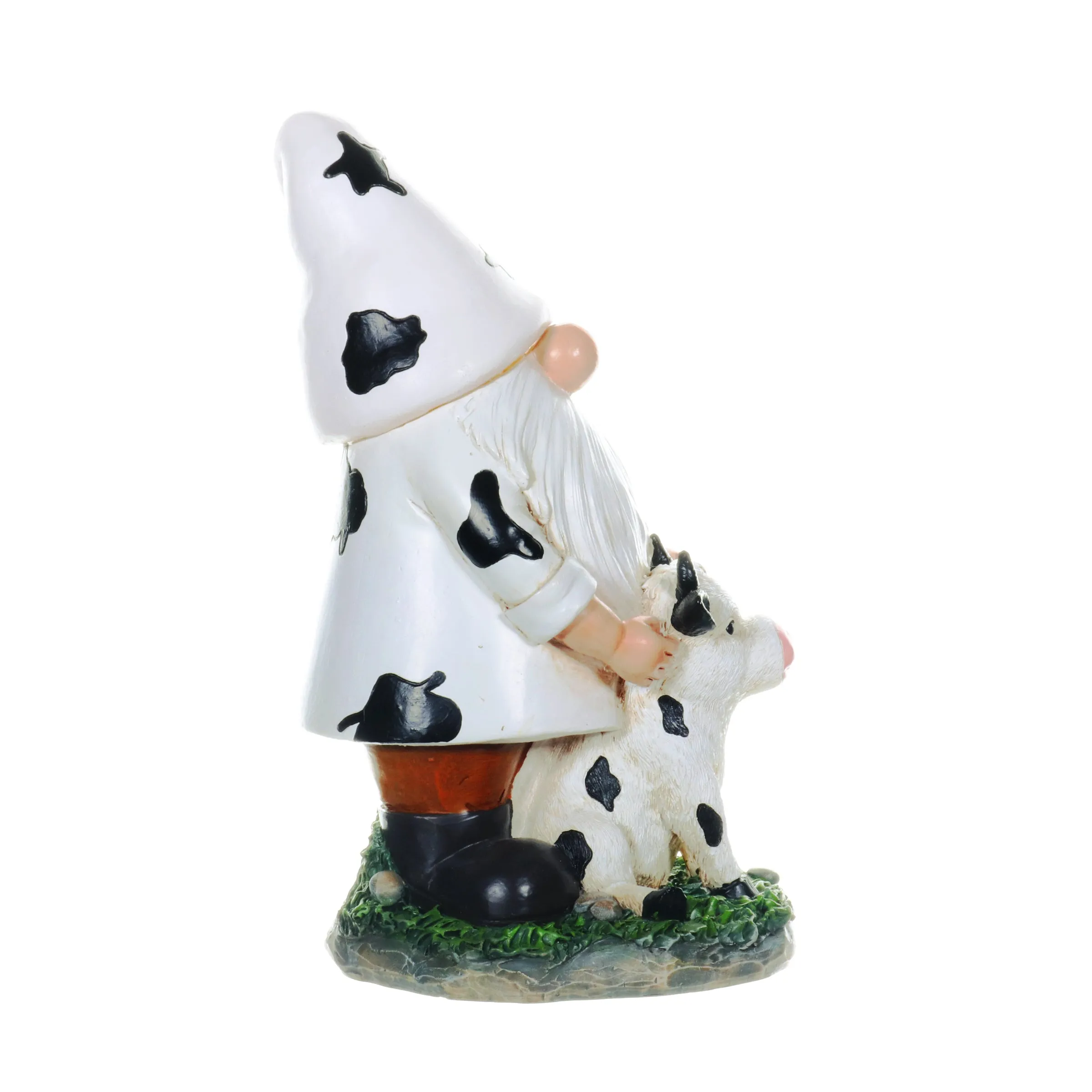 Solar Gnome with Cow Print Hat and Calf Statue, 6.5 by 10 Inches