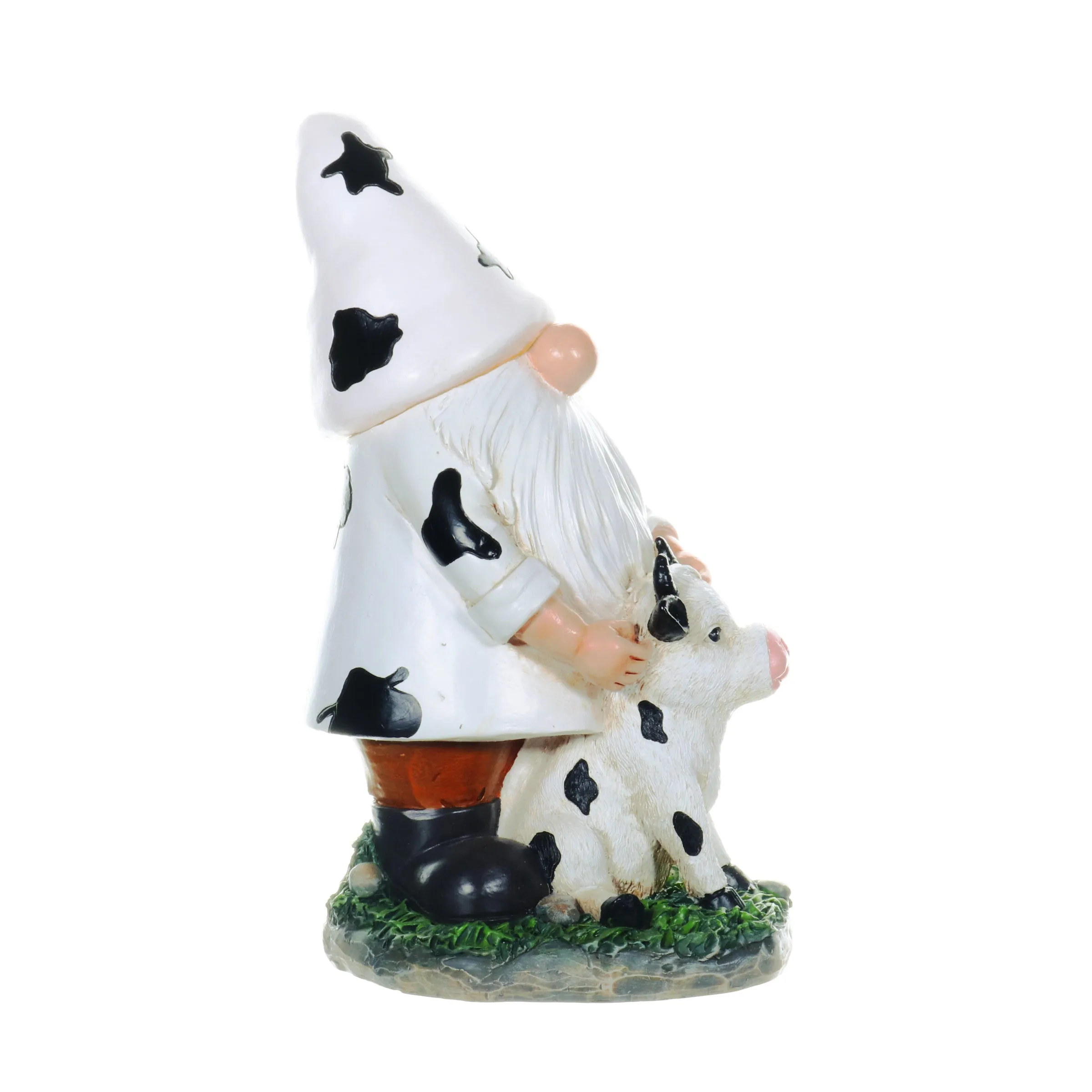 Solar Gnome with Cow Print Hat and Calf Statue, 6.5 by 10 Inches