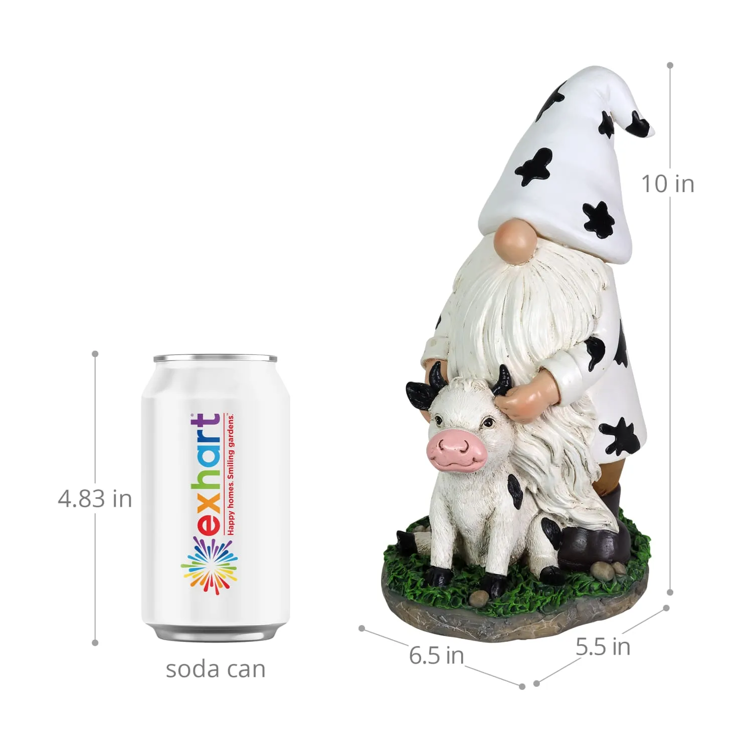 Solar Gnome with Cow Print Hat and Calf Statue, 6.5 by 10 Inches