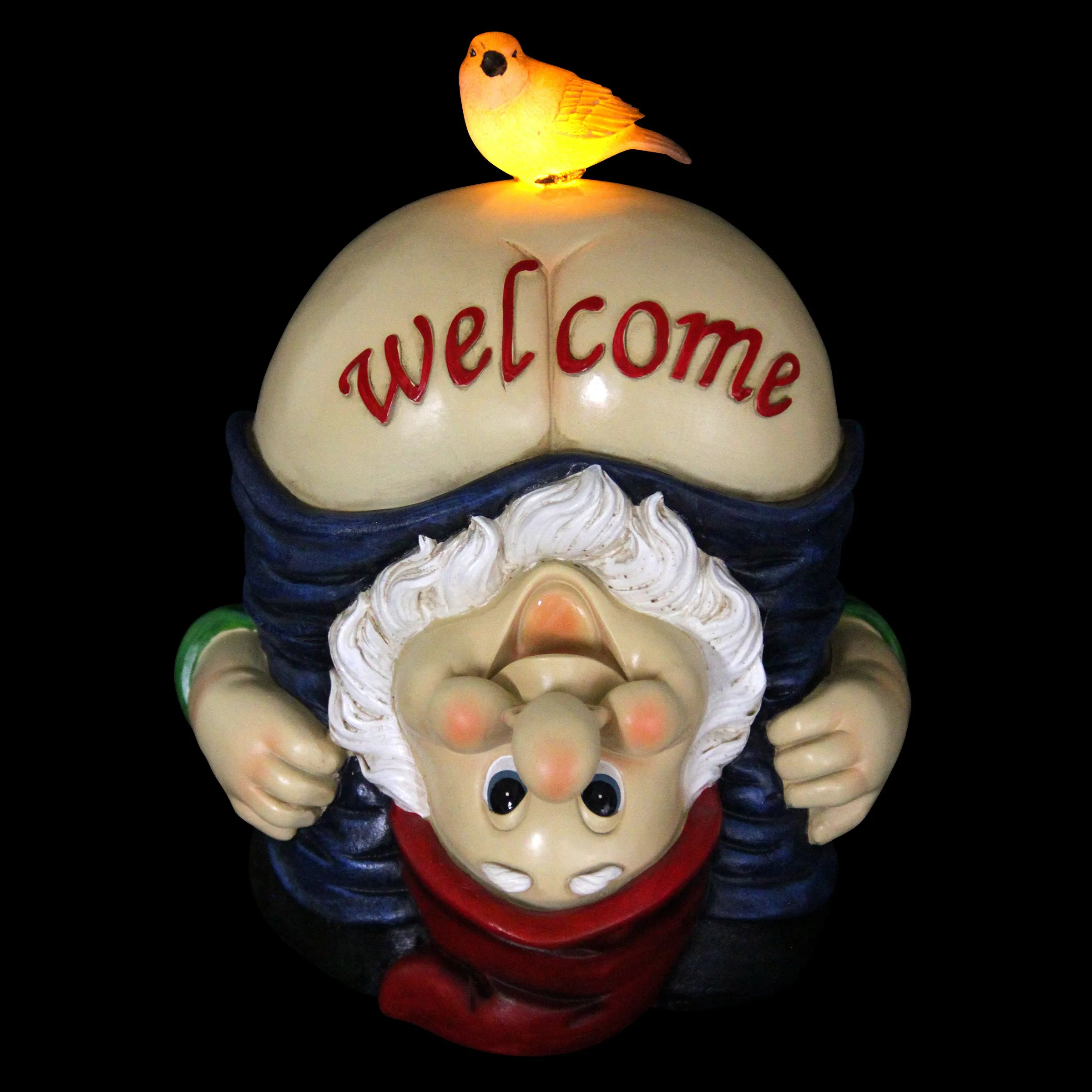 Solar Good Time Full Moon Morty Gnome Welcome Sign Garden Statue, 12 Inch