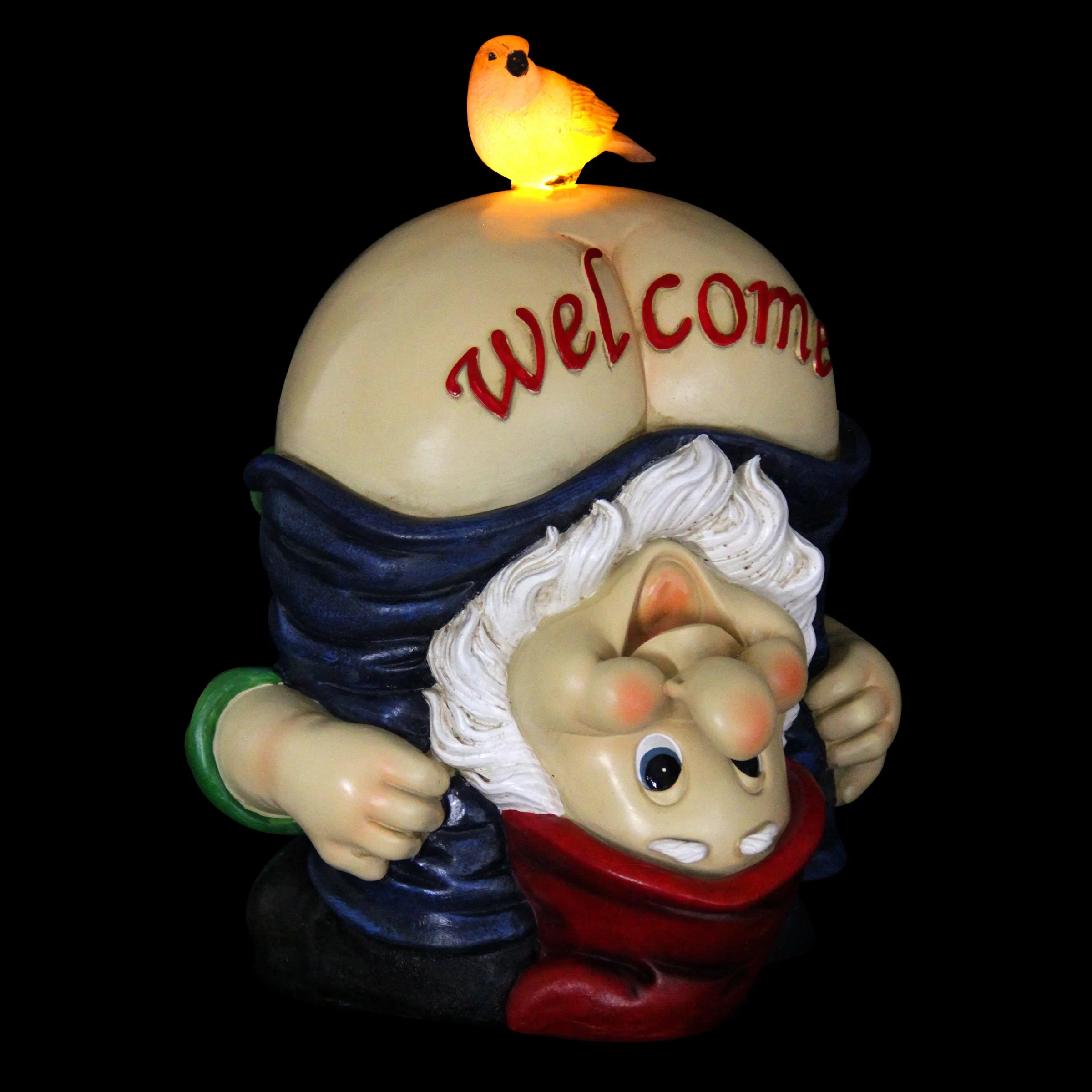 Solar Good Time Full Moon Morty Gnome Welcome Sign Garden Statue, 12 Inch