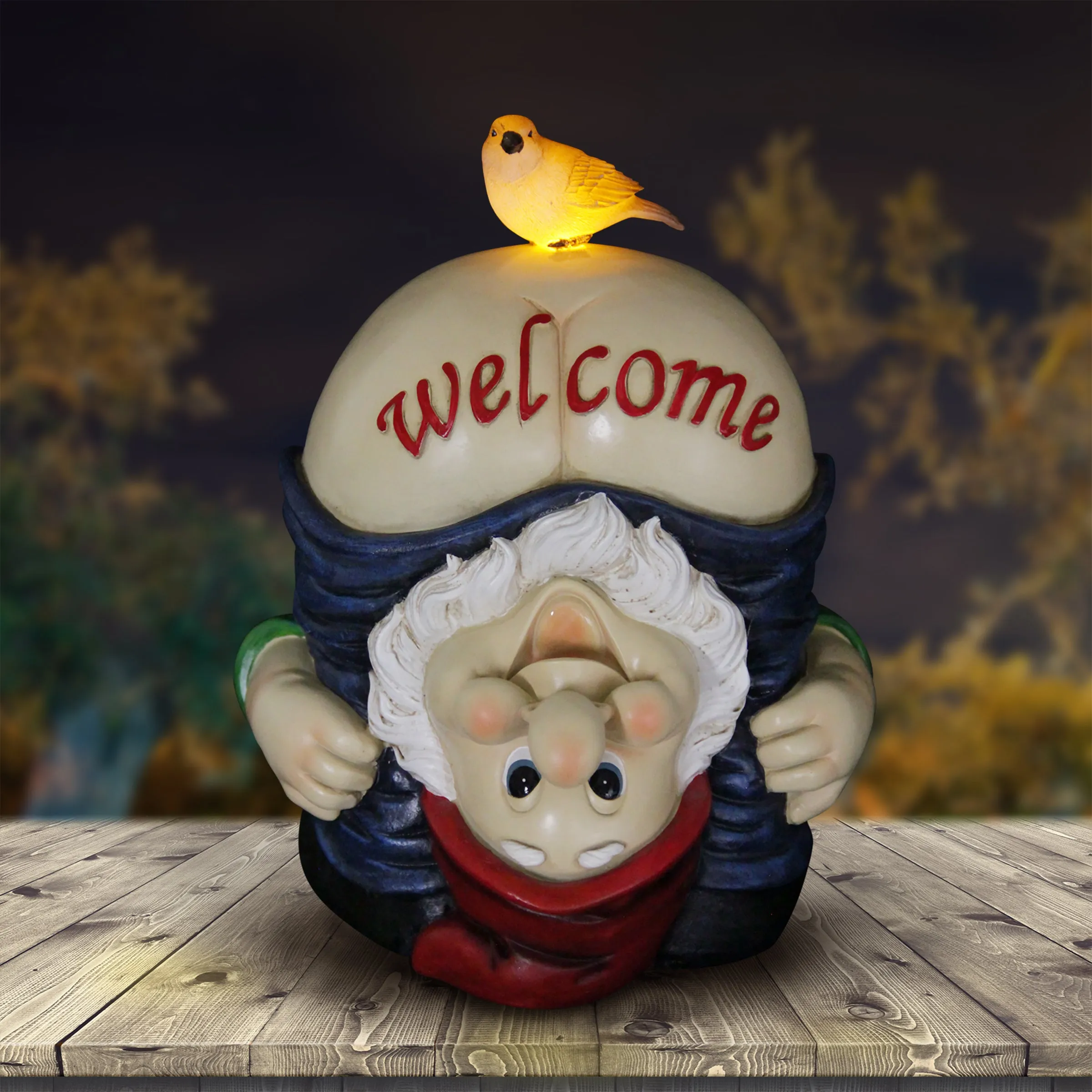 Solar Good Time Full Moon Morty Gnome Welcome Sign Garden Statue, 12 Inch