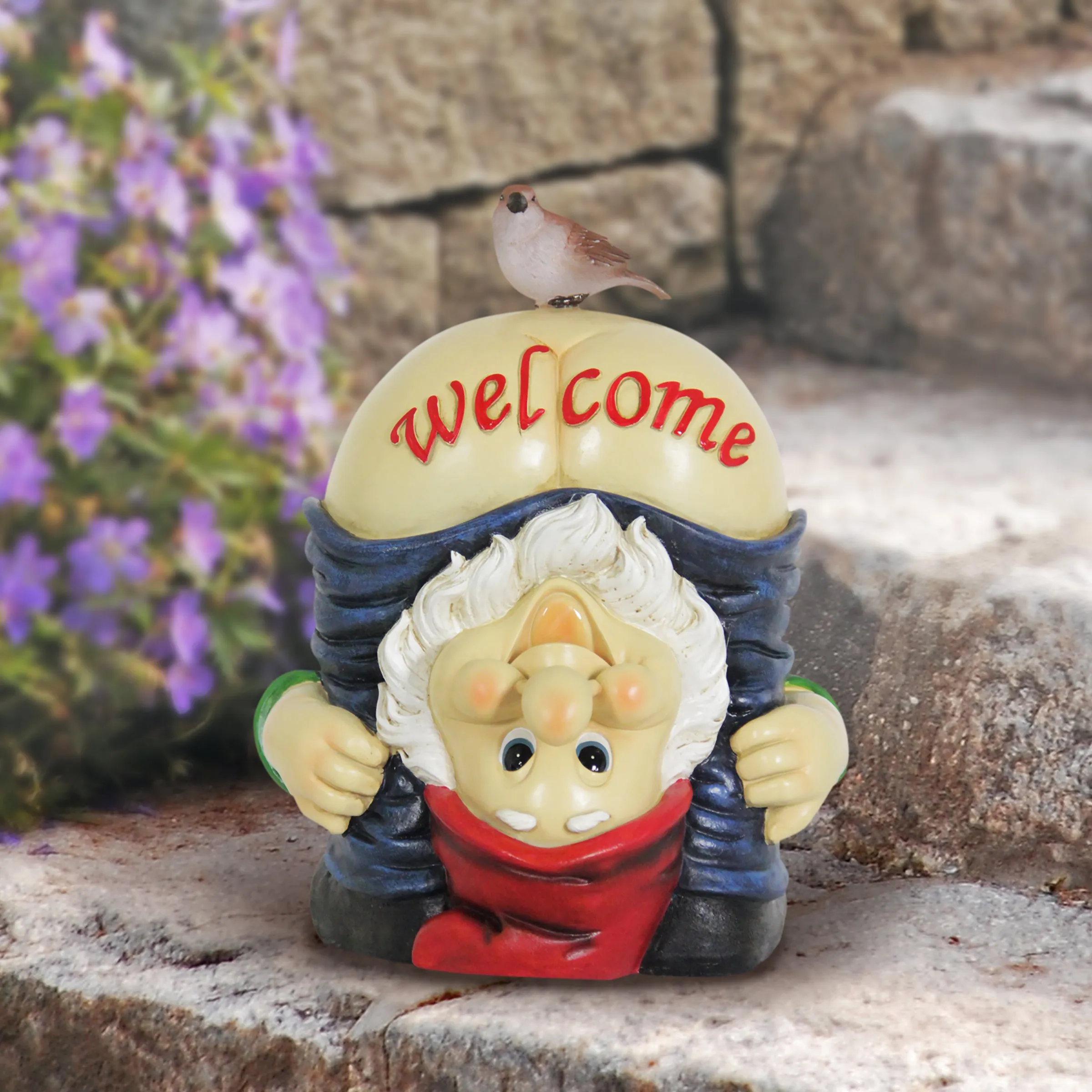 Solar Good Time Full Moon Morty Gnome Welcome Sign Garden Statue, 12 Inch