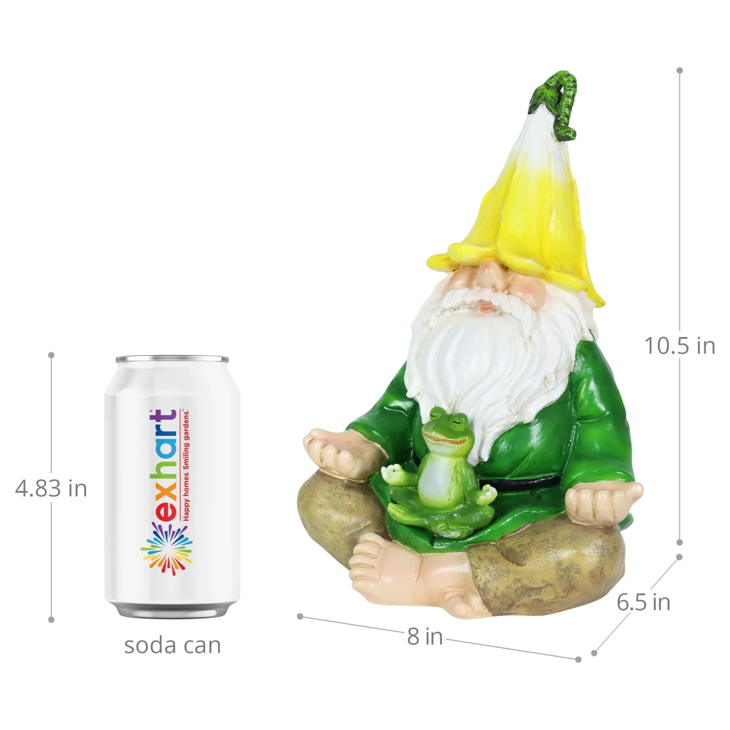 Solar Good Time Meditating Gnamaste Gnome in Lotus Position with Frog Garden Statuary, 8 by 10.5 Inch