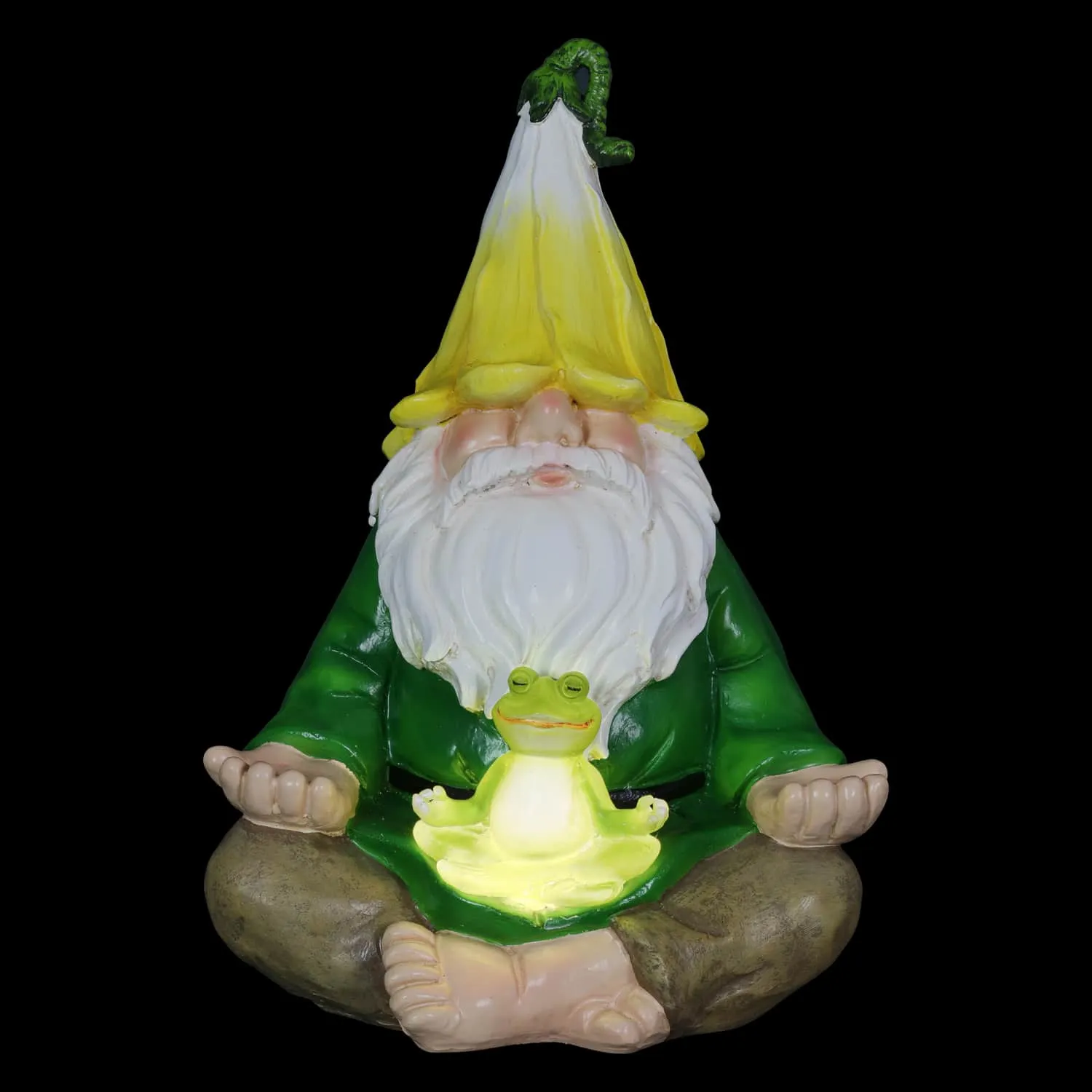 Solar Good Time Meditating Gnamaste Gnome in Lotus Position with Frog Garden Statuary, 8 by 10.5 Inch
