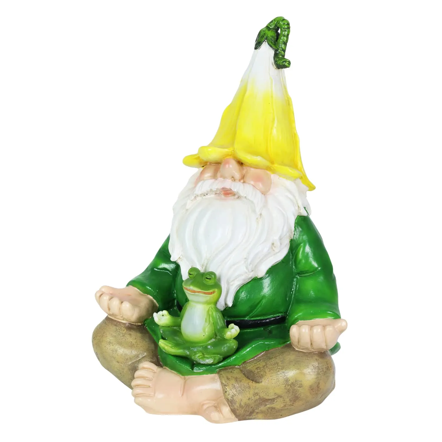 Solar Good Time Meditating Gnamaste Gnome in Lotus Position with Frog Garden Statuary, 8 by 10.5 Inch