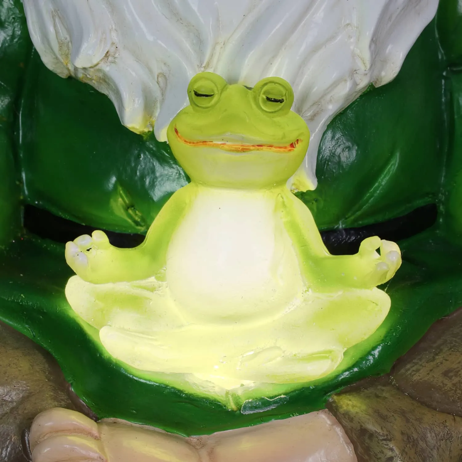 Solar Good Time Meditating Gnamaste Gnome in Lotus Position with Frog Garden Statuary, 8 by 10.5 Inch