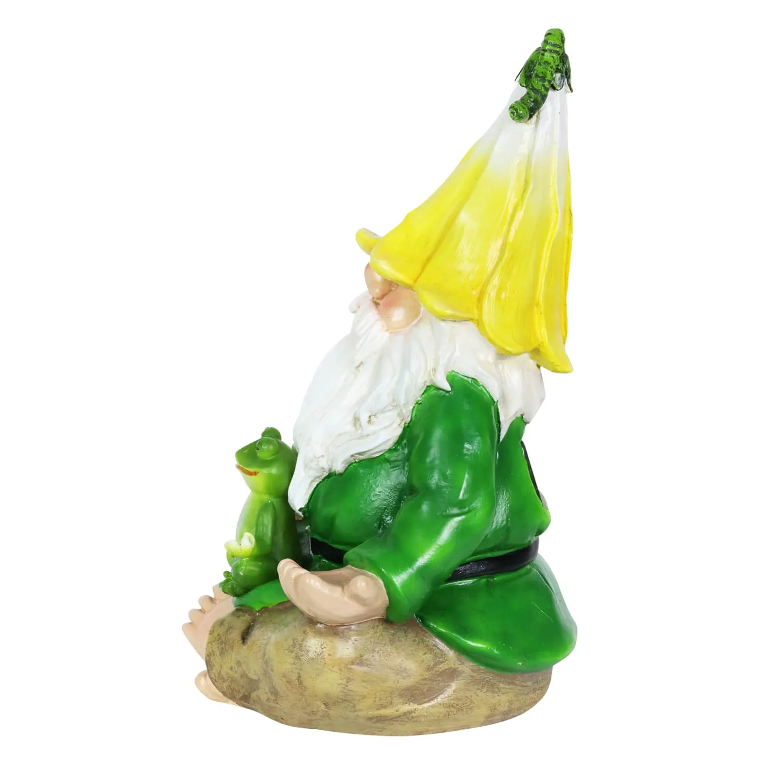 Solar Good Time Meditating Gnamaste Gnome in Lotus Position with Frog Garden Statuary, 8 by 10.5 Inch