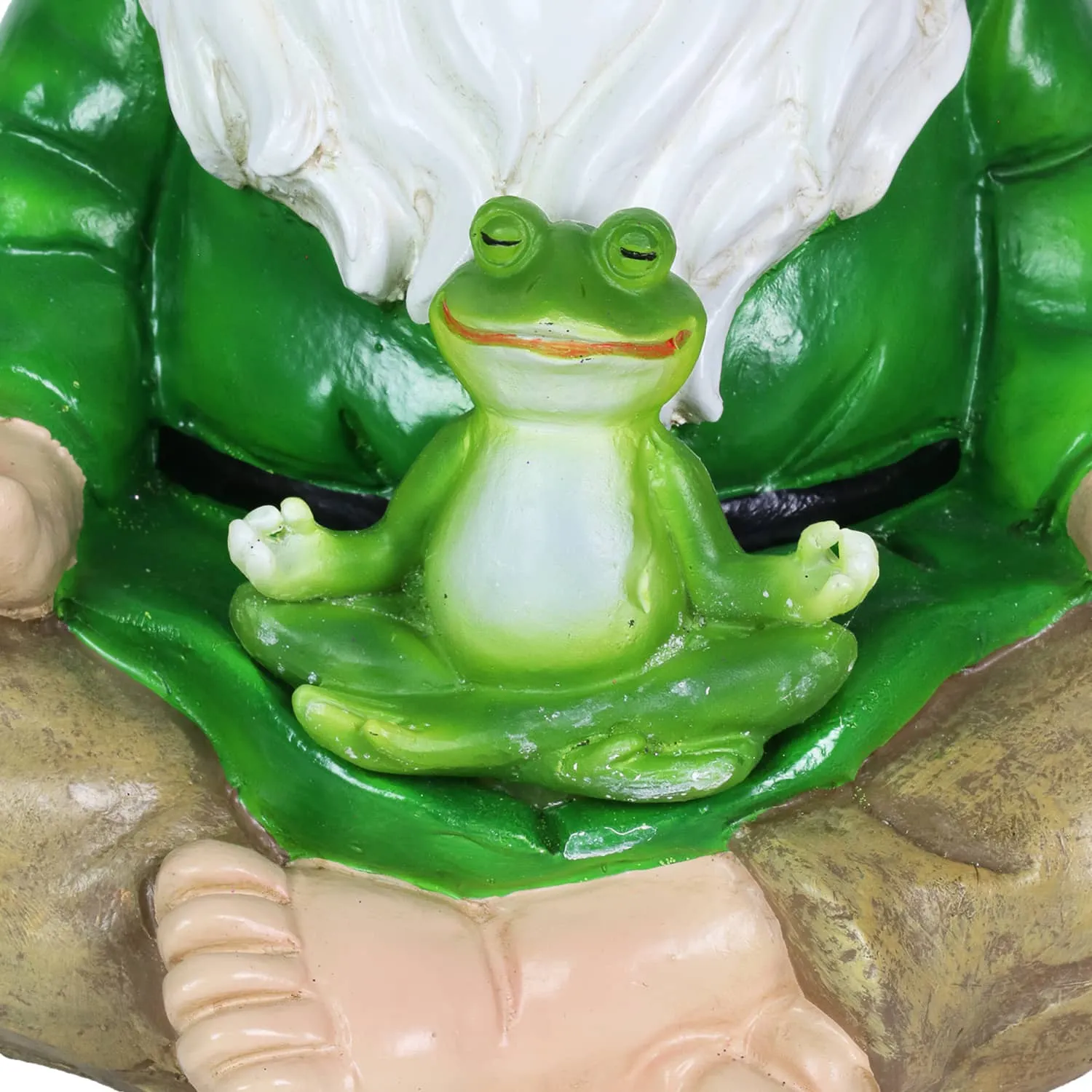 Solar Good Time Meditating Gnamaste Gnome in Lotus Position with Frog Garden Statuary, 8 by 10.5 Inch