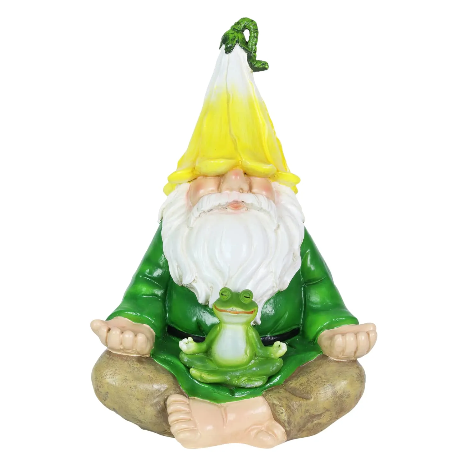 Solar Good Time Meditating Gnamaste Gnome in Lotus Position with Frog Garden Statuary, 8 by 10.5 Inch
