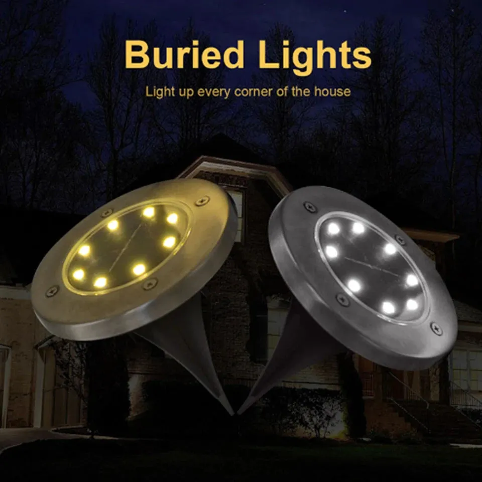 Solar Ground Outdoor Light Waterproof for Pathway Garden Path Yard Landscape Garden Fence Disk Lights