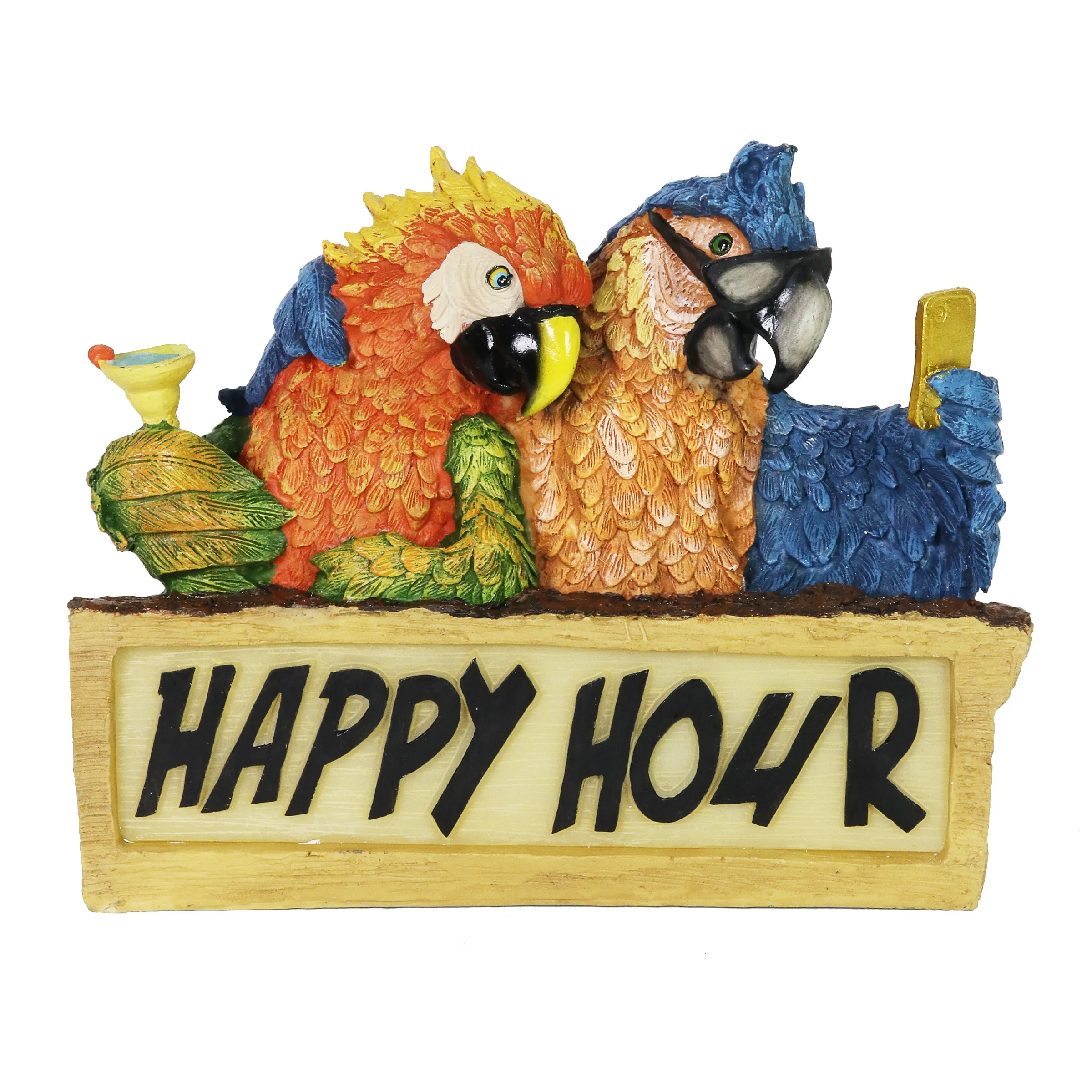 Solar Happy Hour Parrot Marquee Garden Statue, 12 by 10 Inches