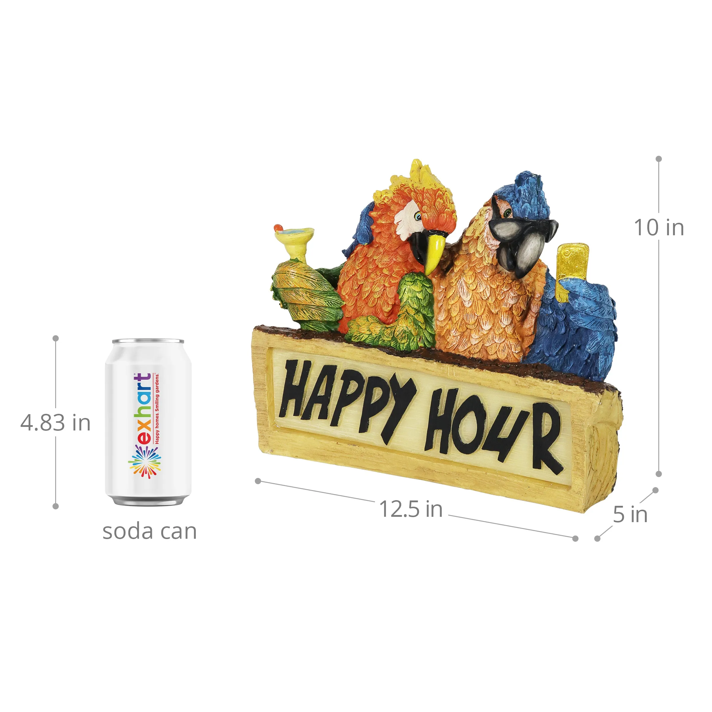 Solar Happy Hour Parrot Marquee Garden Statue, 12 by 10 Inches