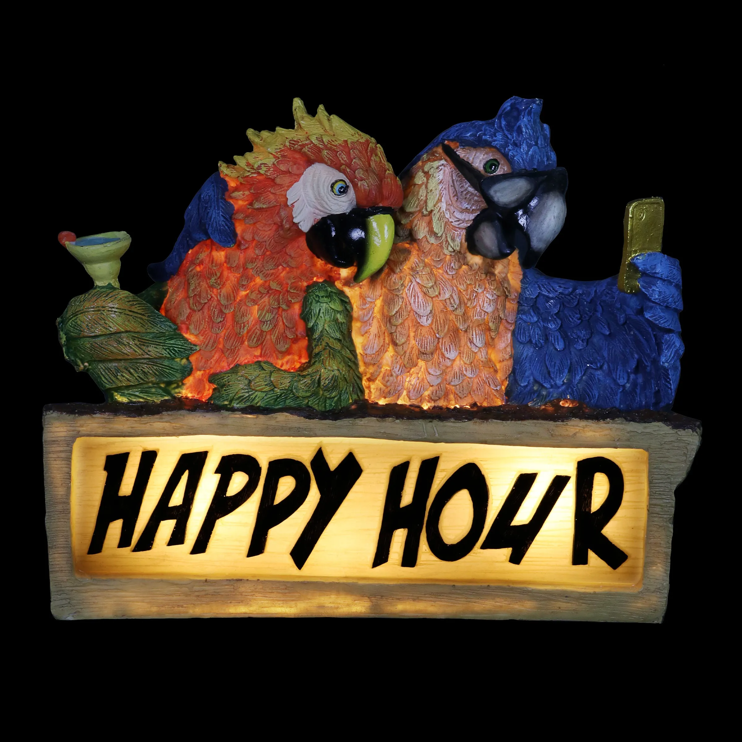 Solar Happy Hour Parrot Marquee Garden Statue, 12 by 10 Inches