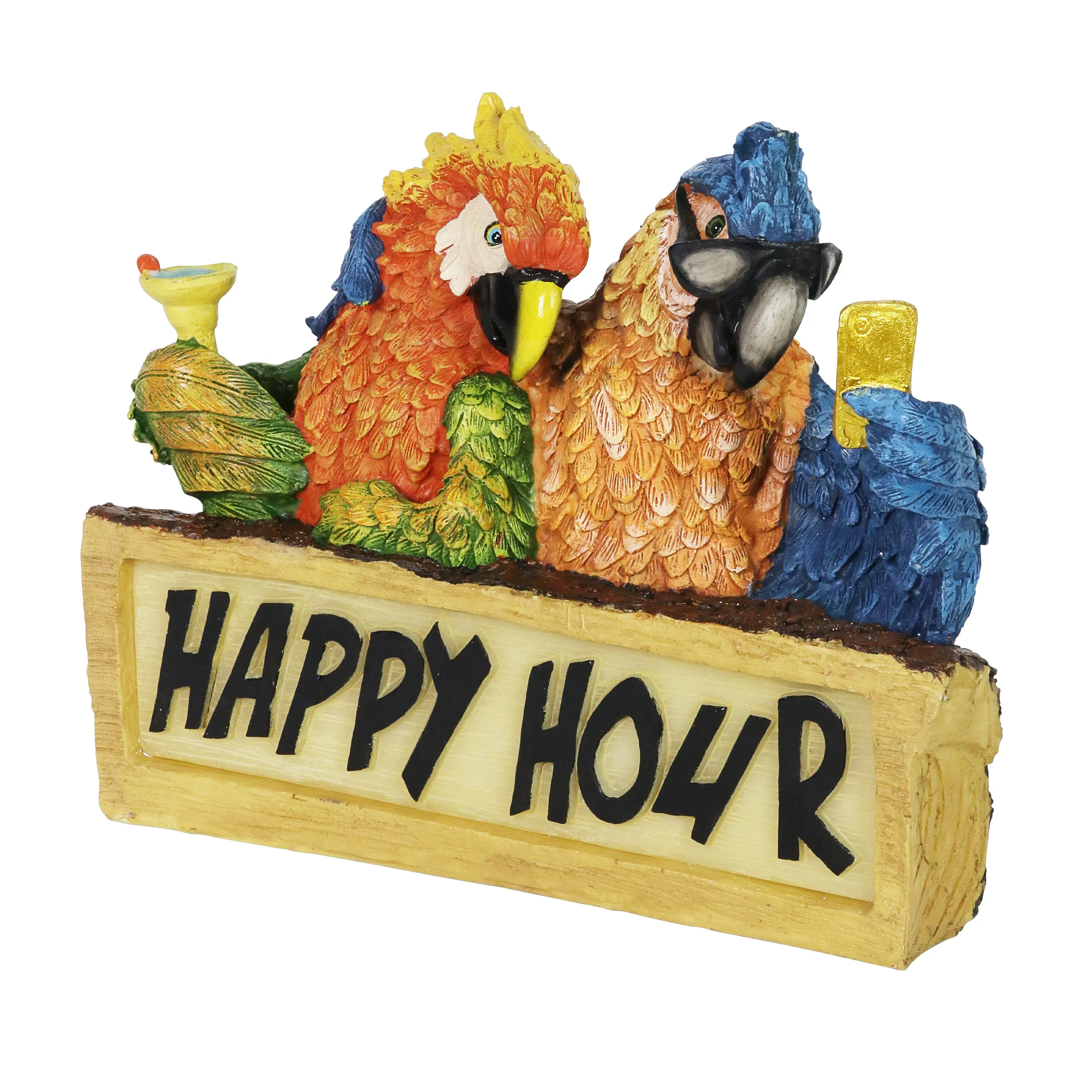 Solar Happy Hour Parrot Marquee Garden Statue, 12 by 10 Inches