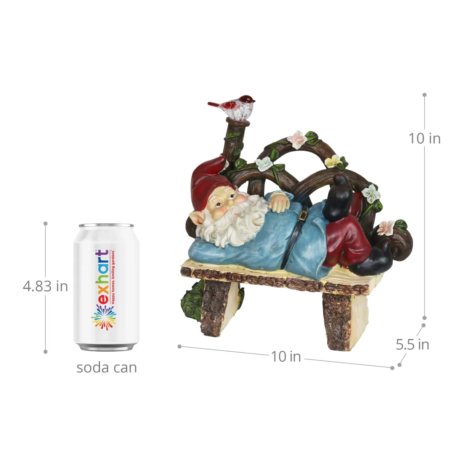 Solar Park Bench Pat Gnome Statuary, 10 Inch