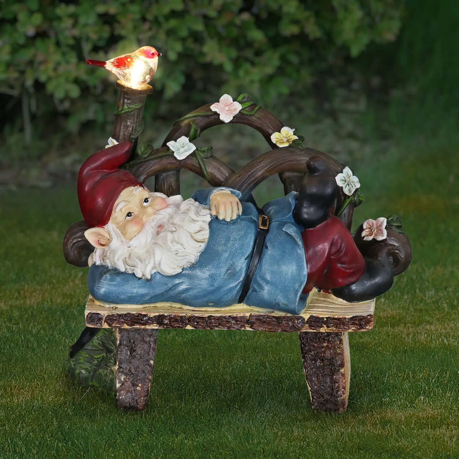 Solar Park Bench Pat Gnome Statuary, 10 Inch