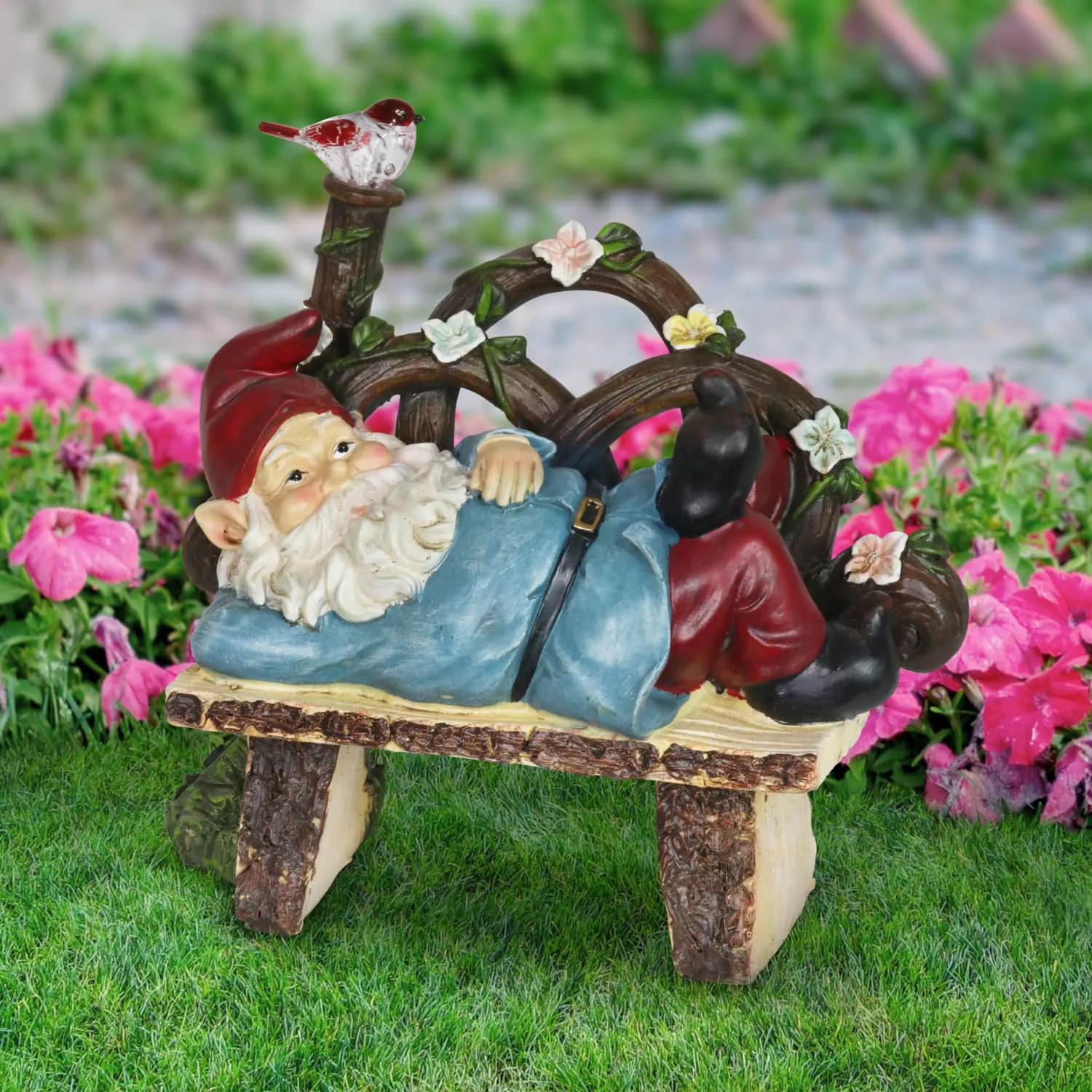 Solar Park Bench Pat Gnome Statuary, 10 Inch