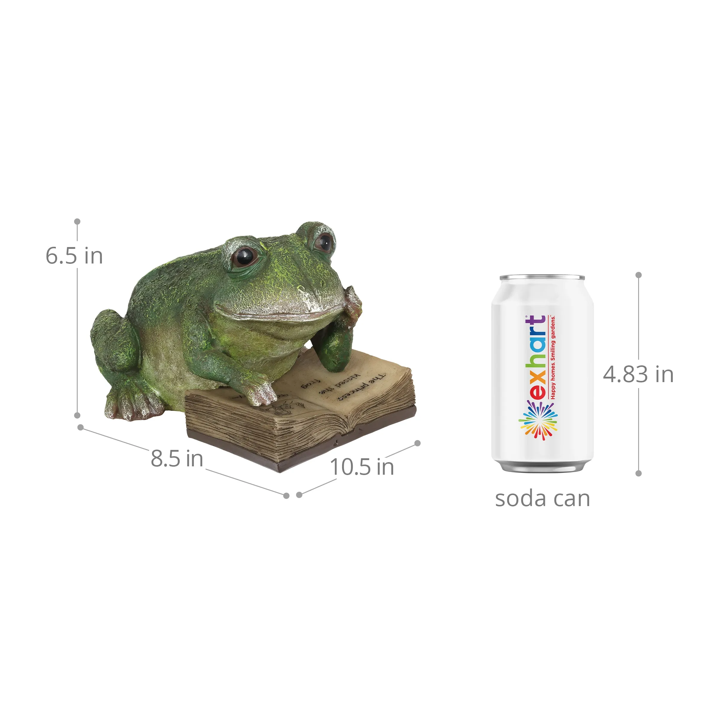 Solar Reading Frog with Book Garden Statue, 10 by 7 Inches