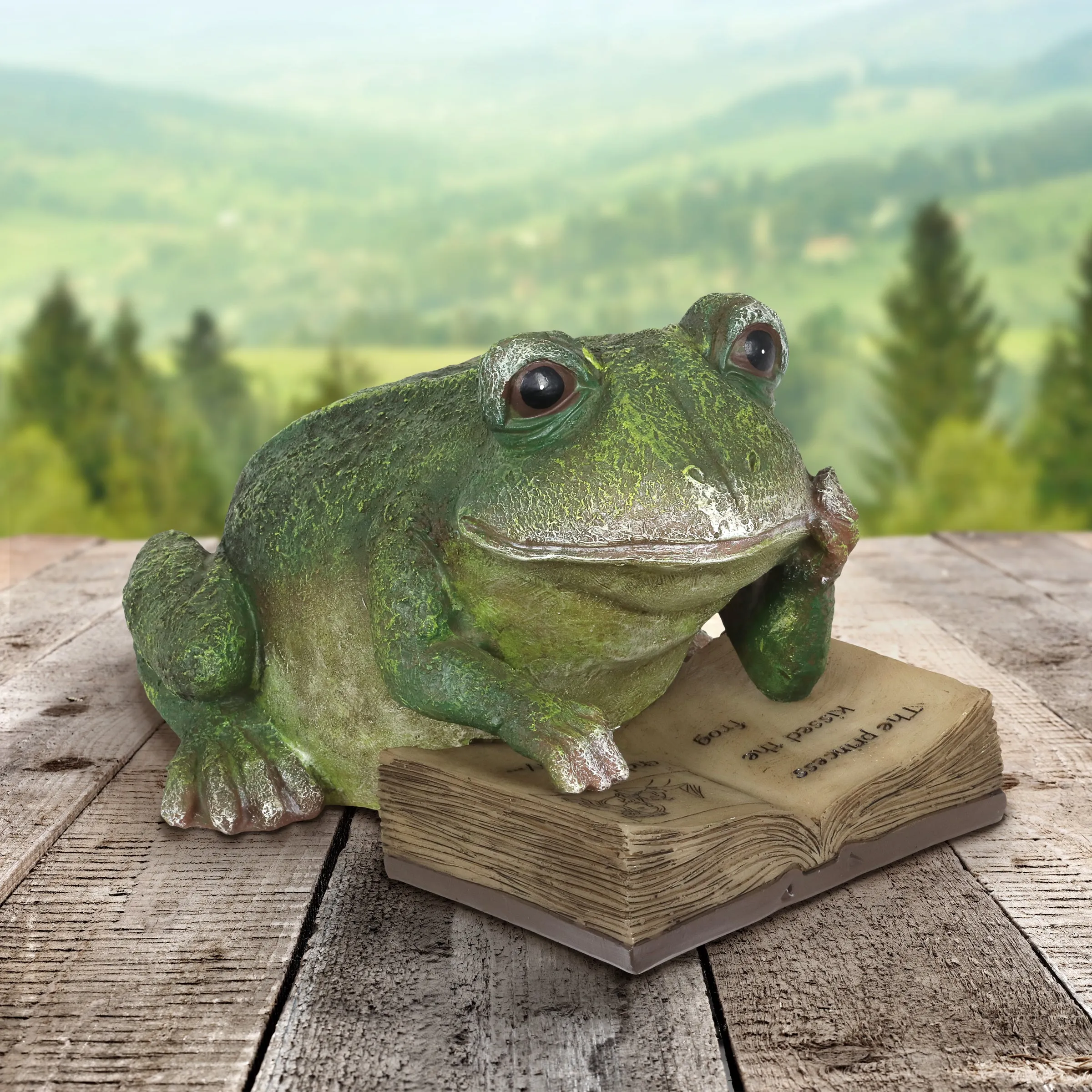 Solar Reading Frog with Book Garden Statue, 10 by 7 Inches